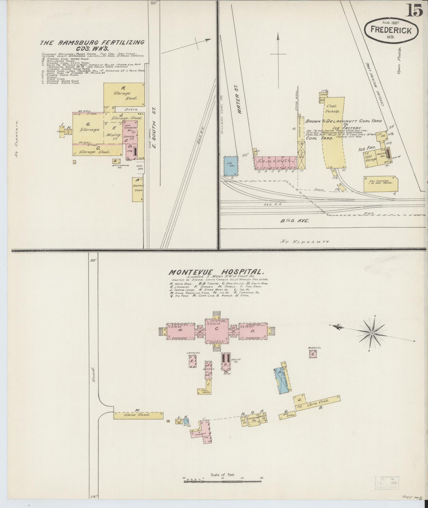 Frederick, Maryland - 1887 - Sanborn Fire Insurance Map, Sheet #0015 - Historic Sanborn Fire Insurance Map Print, Frederick Maryland 1887 0015 vintage old map wall art