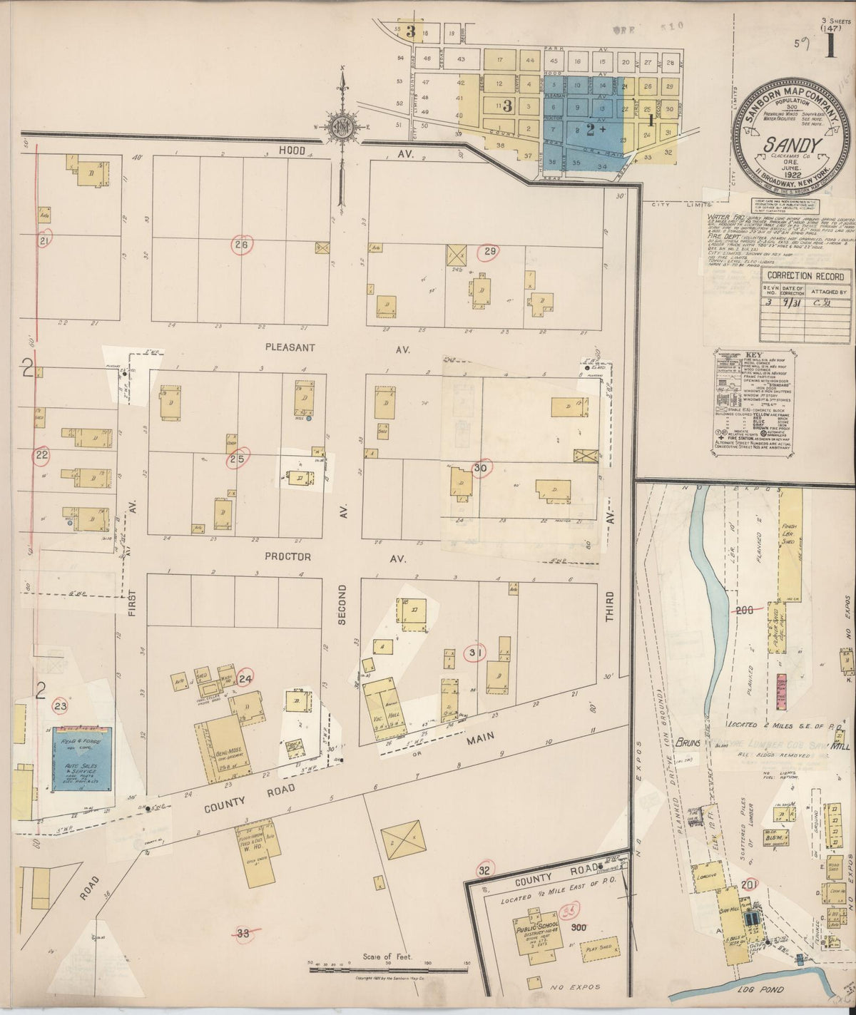 Sanborn Fire Insurance Map from Sandy, Clackamas County, Oregon (1931), Sheet #0001 - Historic Sanborn Fire Insurance Map Print, vintage old map wall art, antique decor, genealogy gift, Oregon Oregon map