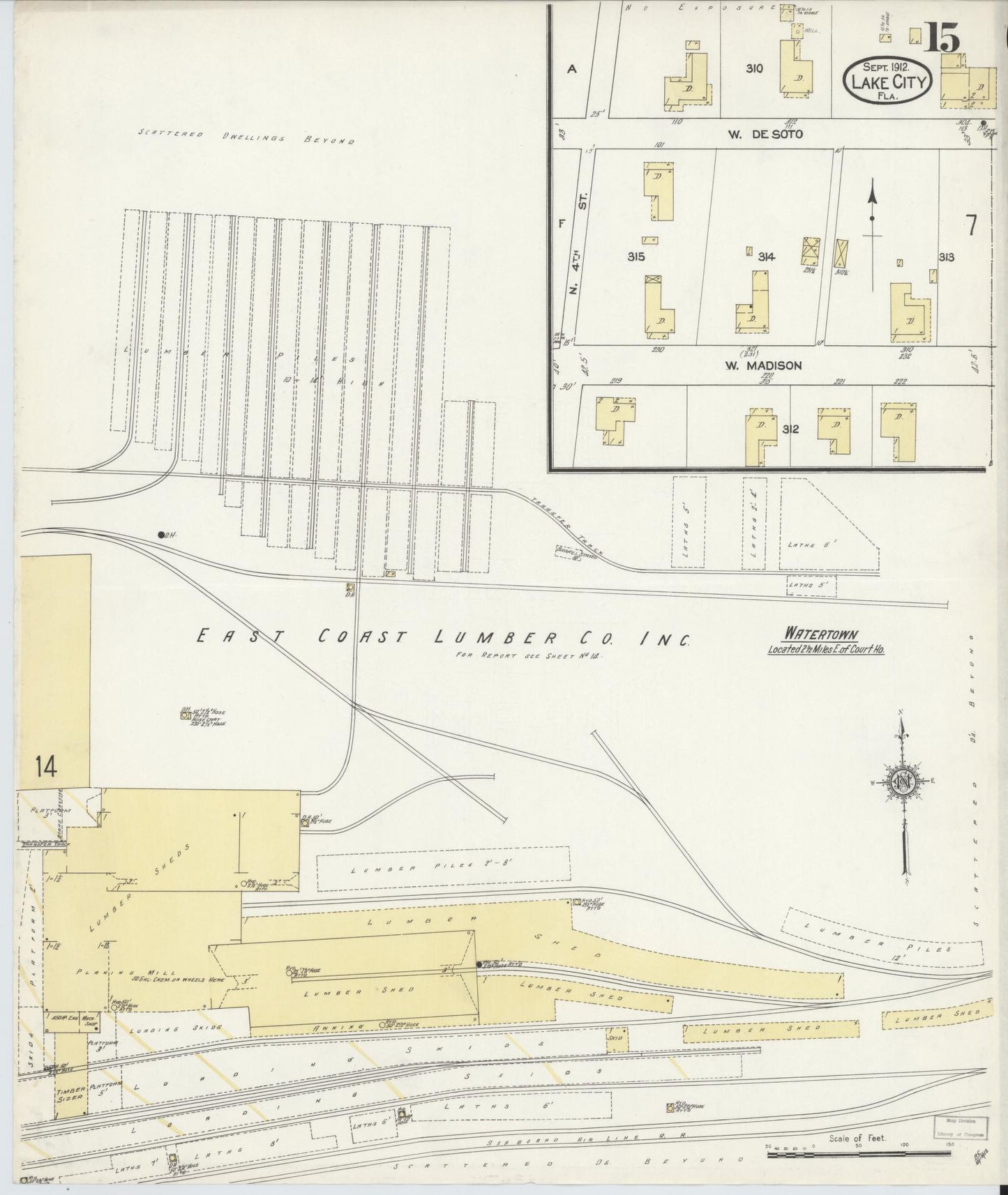 Sanborn Fire Insurance Map from Lake City, Columbia County, Florida (1912), Sheet #0015 - Complete Map Set gallery image, historic Sanborn map, vintage wall art, Florida Florida