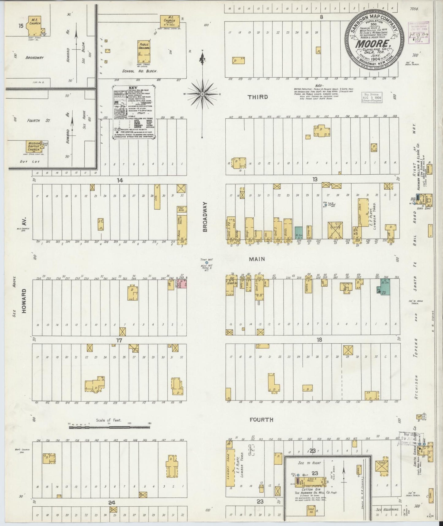 Sanborn Fire Insurance Map from Moore, Cleveland County, Oklahoma (1904), Sheet #0001 - Historic Sanborn Fire Insurance Map Print, vintage old map wall art, antique decor, genealogy gift, Oklahoma Oklahoma map