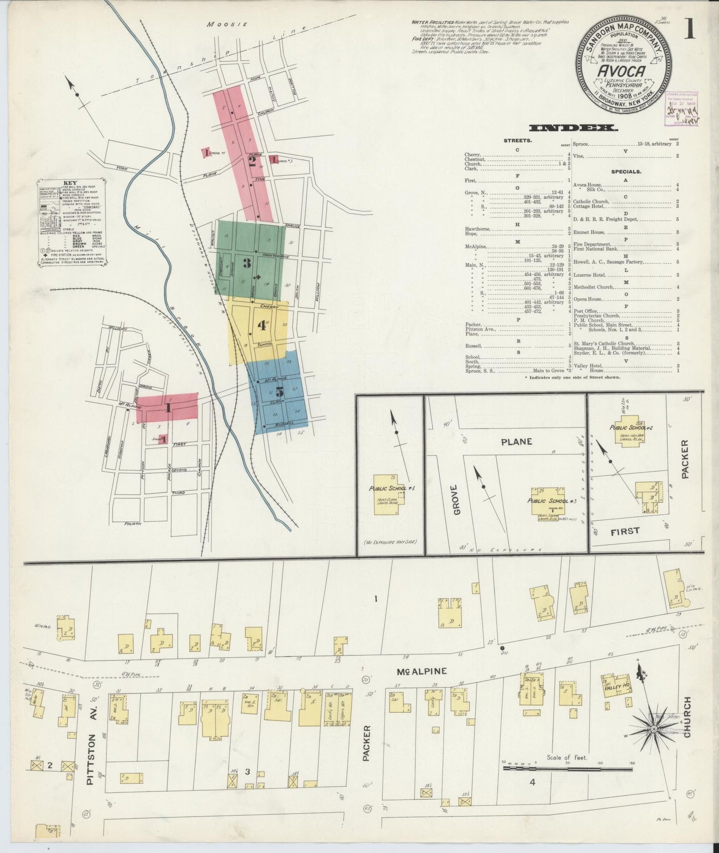 Sanborn Fire Insurance Map from Avoca, Luzerne County, Pennsylvania (1908), Sheet #0001 - Historic Sanborn Fire Insurance Map Print, vintage old map wall art, antique decor, genealogy gift, Pennsylvania Pennsylvania map