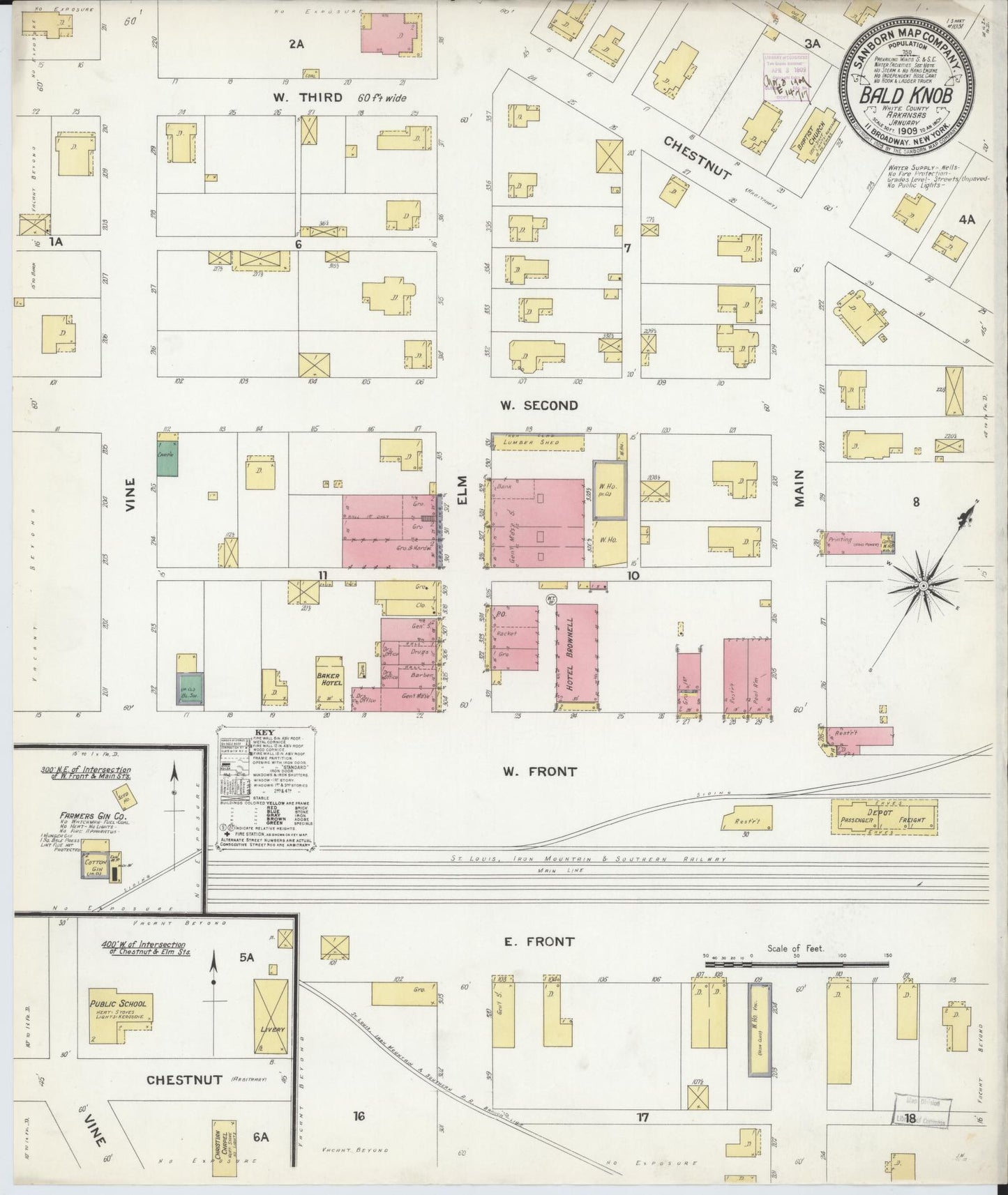 Sanborn Fire Insurance Map from Bald Knob, White County, Arkansas (1909), Sheet #0001 - Historic Sanborn Fire Insurance Map Print, vintage old map wall art, antique decor, genealogy gift, Arkansas Arkansas map