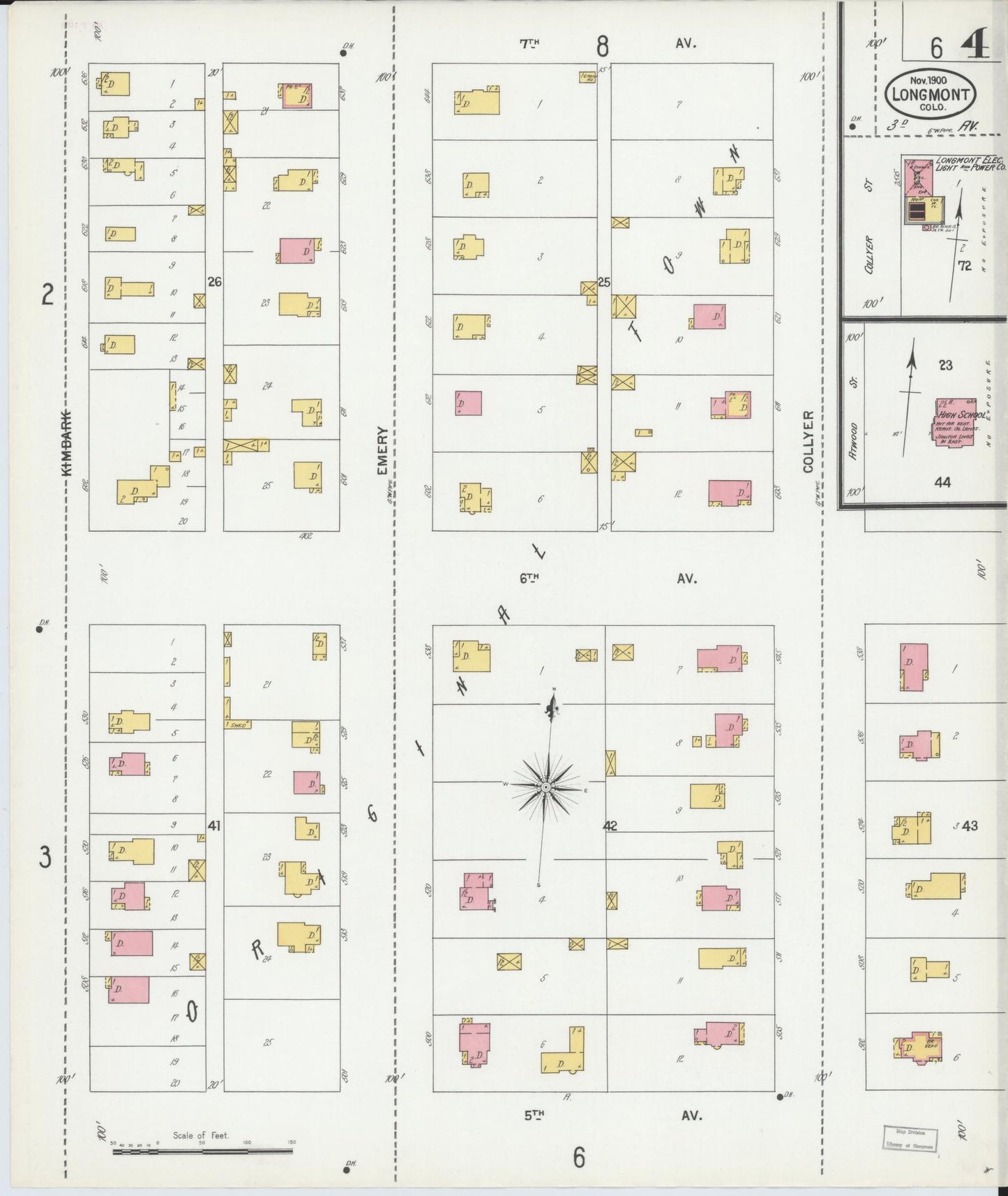 Sanborn Fire Insurance Map from Longmont, Boulder County, Colorado (1900), Sheet #0004 - Historic Sanborn Fire Insurance Map Print, vintage old map wall art, antique decor, genealogy gift, Colorado Colorado map