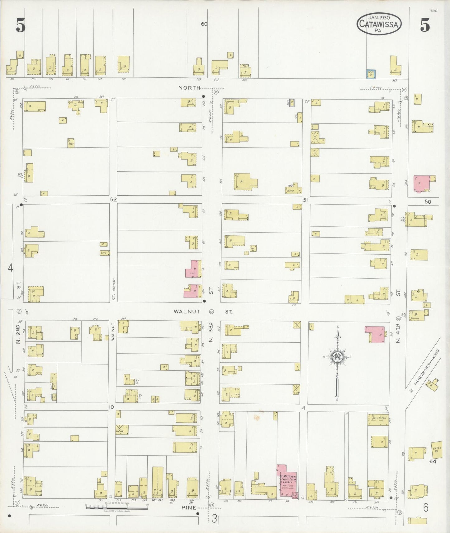 Sanborn Fire Insurance Map from Catawissa, Columbia County, Pennsylvania (1930), Sheet #0005 - Historic Sanborn Fire Insurance Map Print, vintage old map wall art, antique decor, genealogy gift, Pennsylvania Pennsylvania map