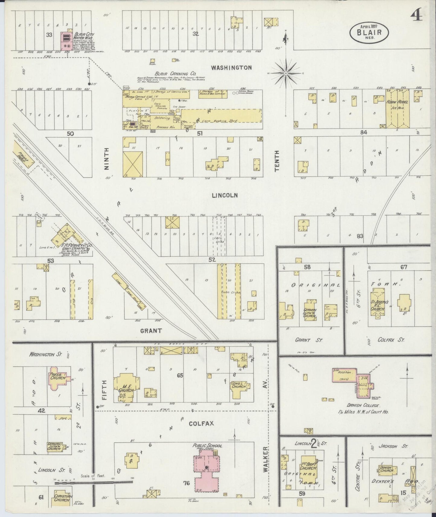 Sanborn Fire Insurance Map from Blair, Washington County, Nebraska (1897), Sheet #0004 - Historic Sanborn Fire Insurance Map Print, vintage old map wall art, antique decor, genealogy gift, Nebraska Nebraska map