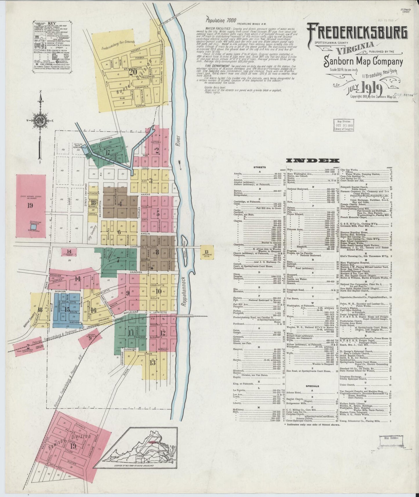 Sanborn Fire Insurance Map from Fredericksburg, Independent Cities, Virginia. (1919) – Historic Sanborn Fire Insurance Map Print