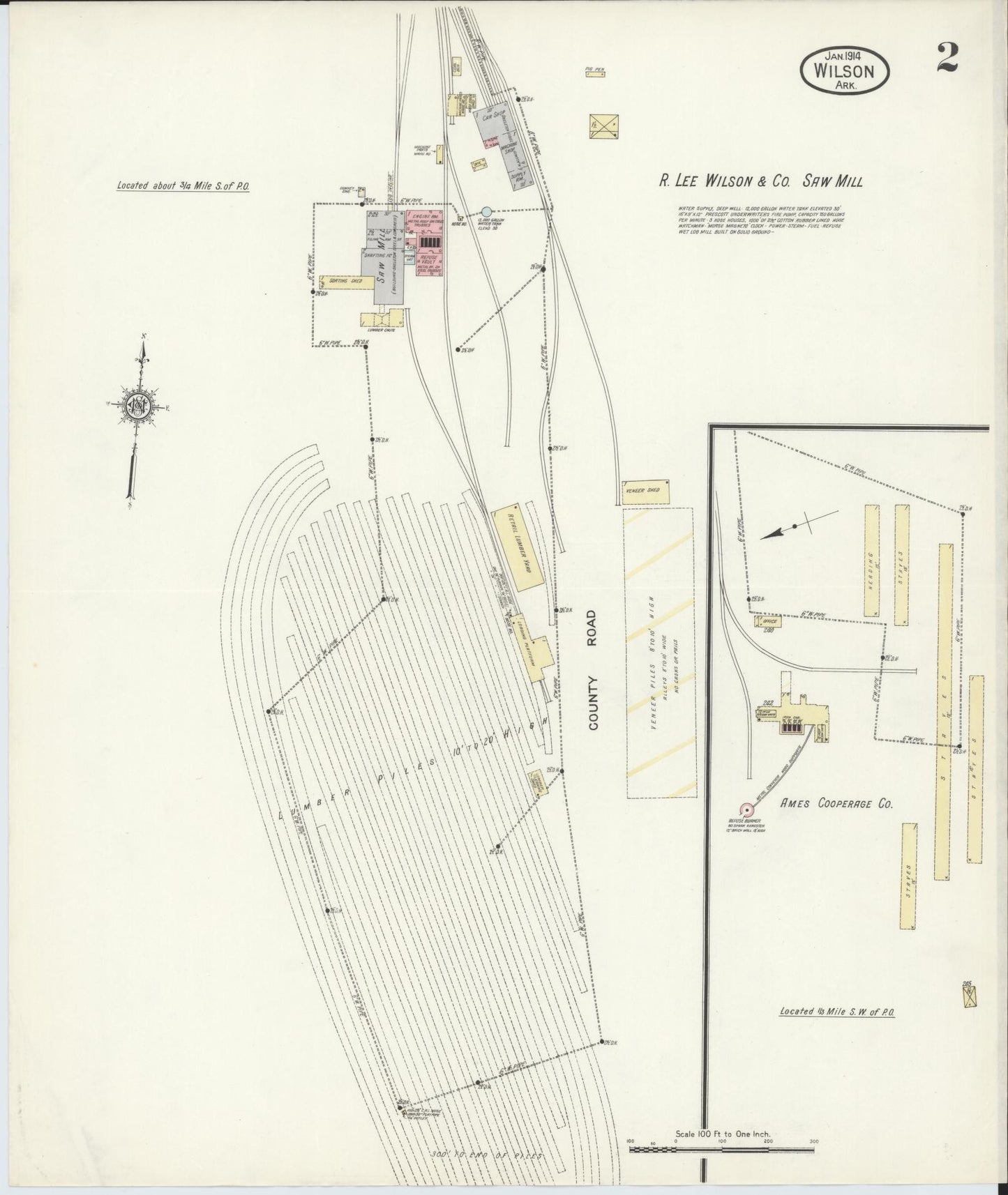 Sanborn Fire Insurance Map from Wilson, Mississippi County, Arkansas (1914), Sheet #0002 - Historic Sanborn Fire Insurance Map Print, vintage old map wall art, antique decor, genealogy gift, Wilson Mississippi map