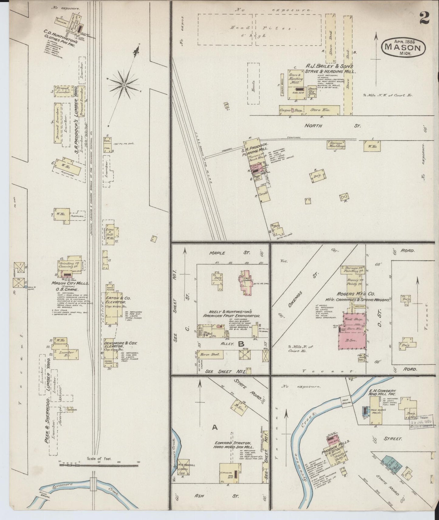 Sanborn Fire Insurance Map from Mason, Ingham County, Michigan (1889), Sheet #0002 - Complete Map Set gallery image, historic Sanborn map, vintage wall art, Michigan Michigan