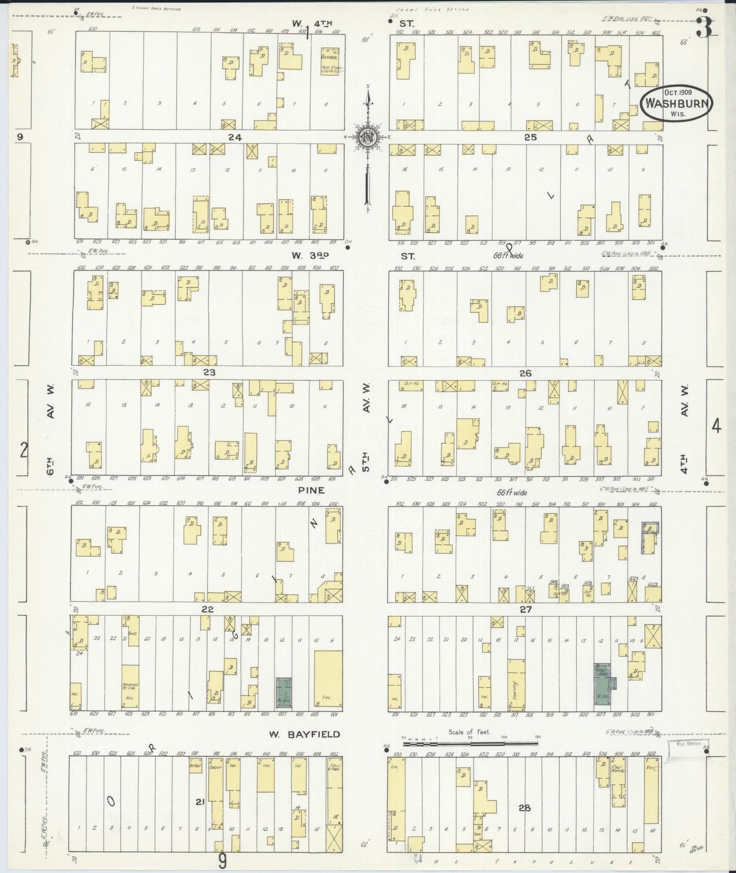 Sanborn Fire Insurance Map from Washburn, Bayfield County, Wisconsin (1909), Sheet #0003 - Historic Sanborn Fire Insurance Map Print, vintage old map wall art, antique decor, genealogy gift, Wisconsin Wisconsin map