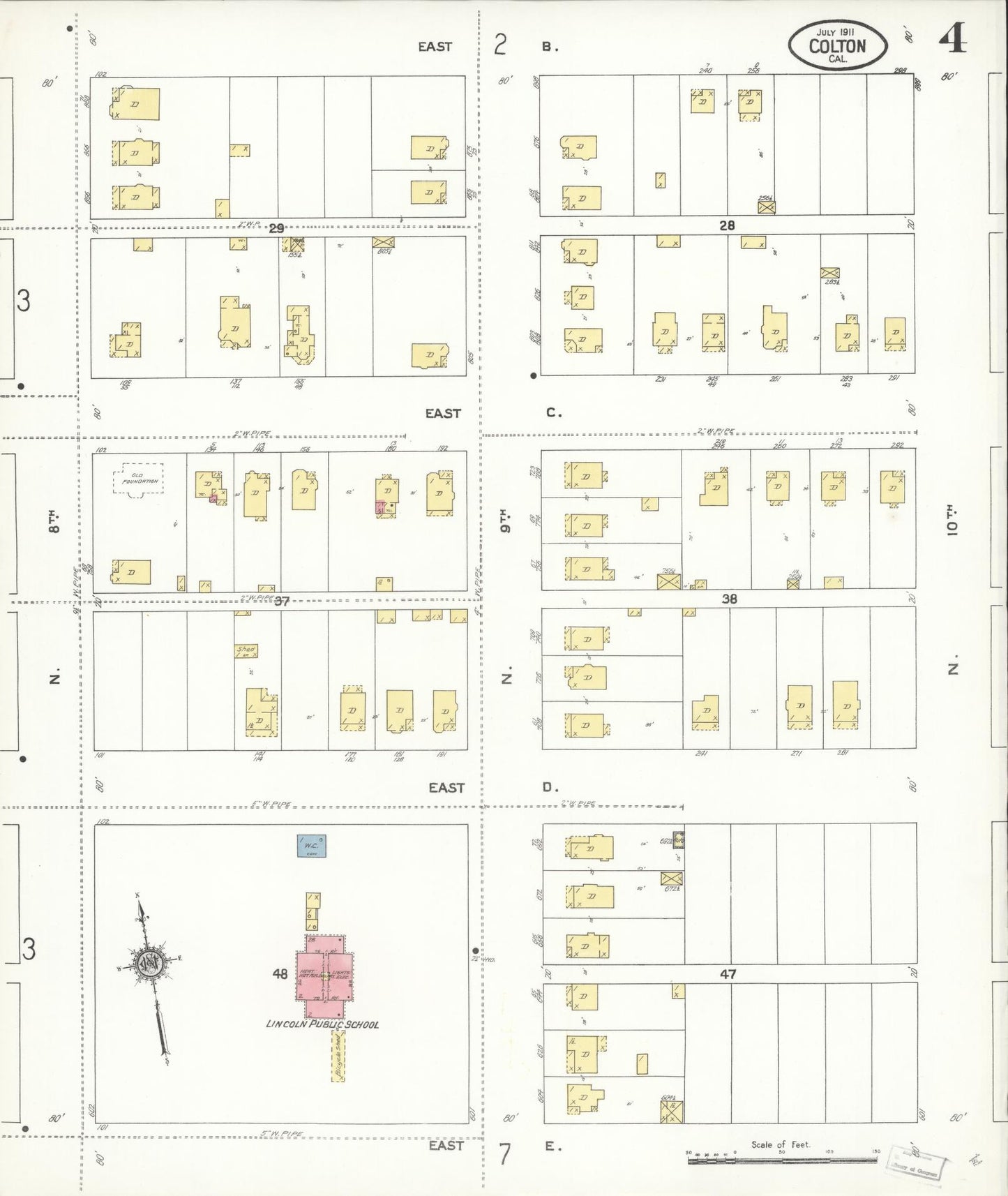 Sanborn Fire Insurance Map from Colton, San Bernardino County, California (1911), Sheet #0004 - Historic Sanborn Fire Insurance Map Print, vintage old map wall art, antique decor, genealogy gift, California California map