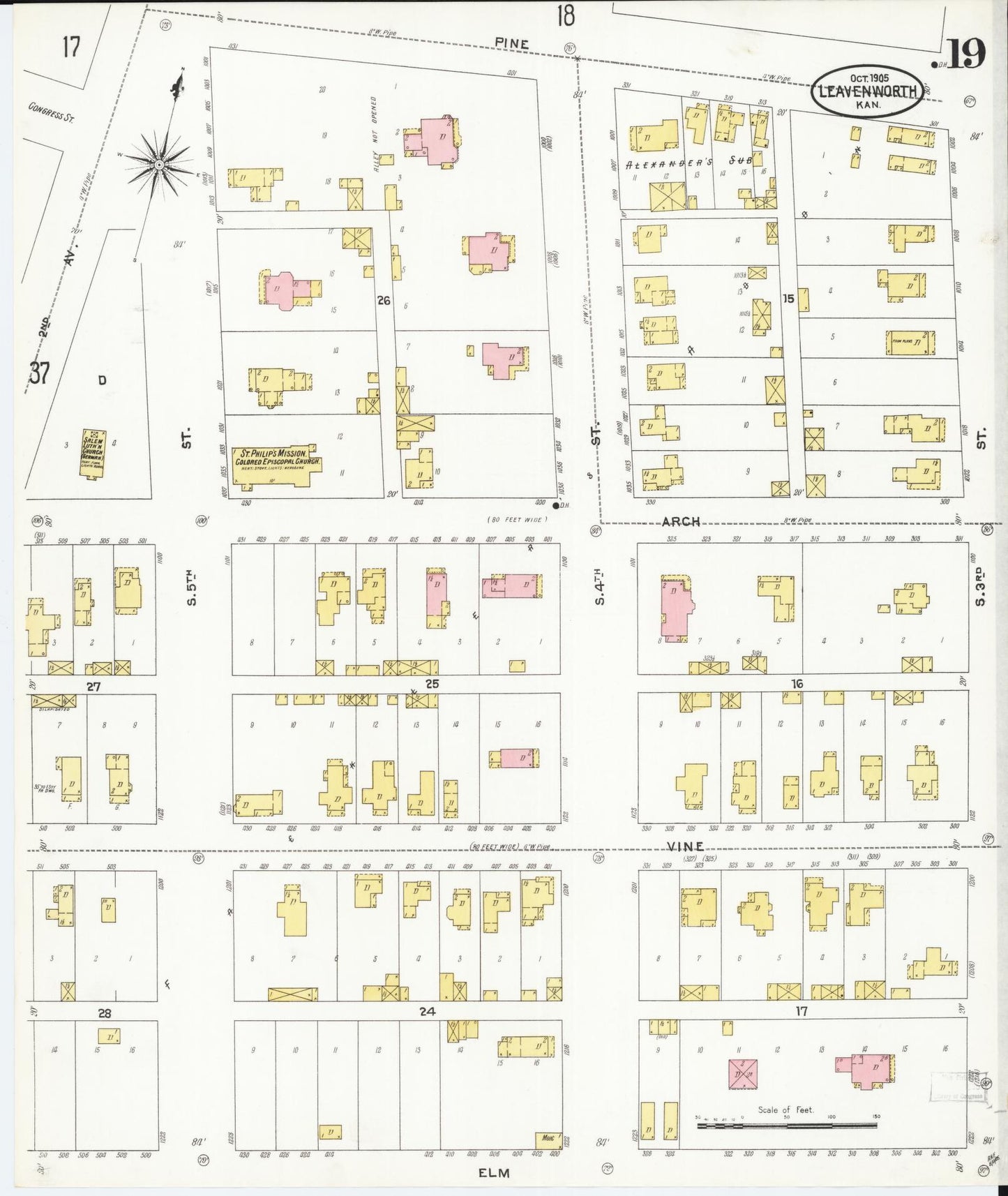 Sanborn Fire Insurance Map from Leavenworth, Leavenworth County, Kansas (1905), Sheet #0020 - Historic Sanborn Fire Insurance Map Print, vintage old map wall art, antique decor, genealogy gift, Kansas Kansas map