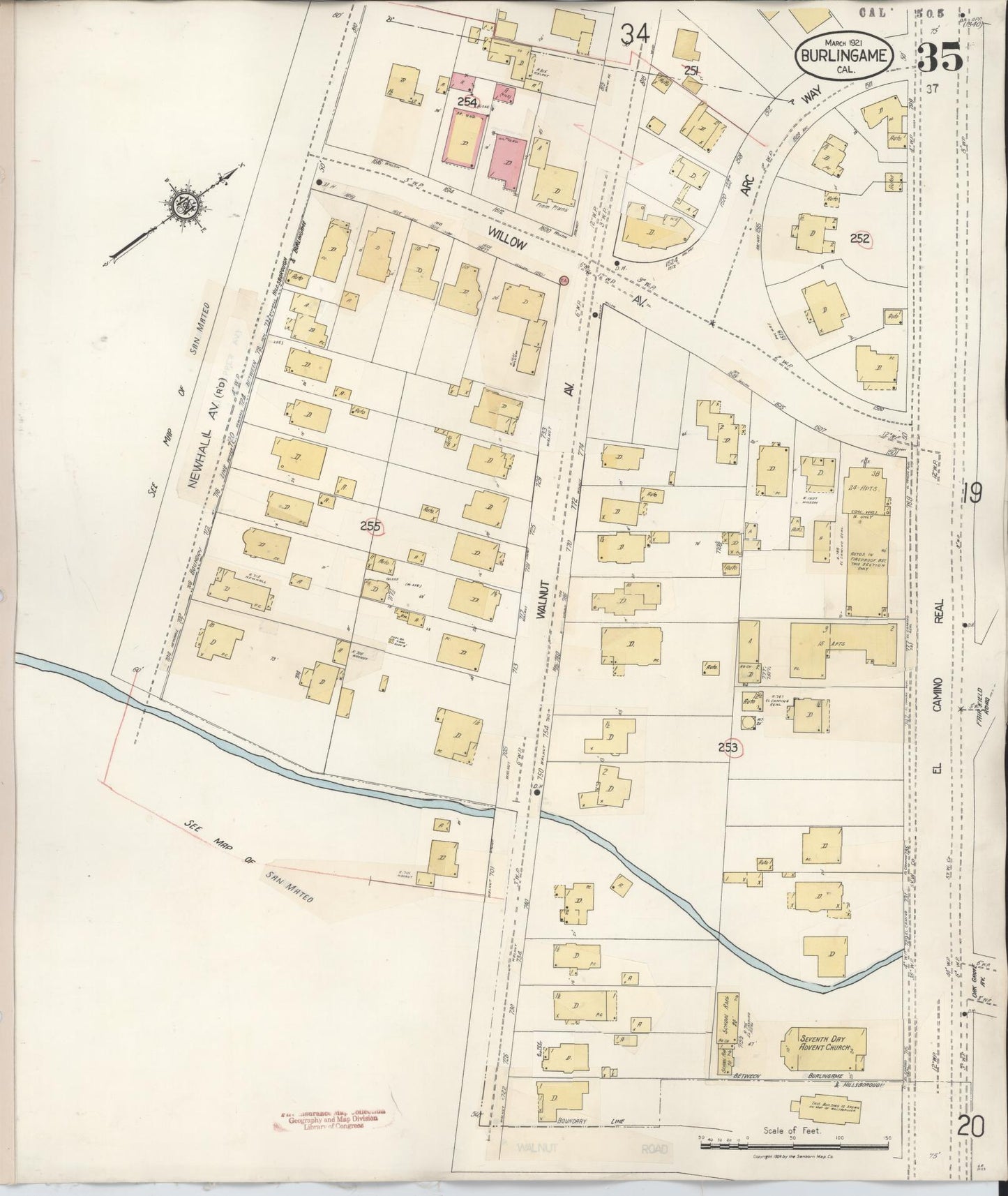 Sanborn Fire Insurance Map from Burlingame, San Mateo County, California (1949), Sheet #0035 - Historic Sanborn Fire Insurance Map Print, vintage old map wall art, antique decor, genealogy gift, California California map
