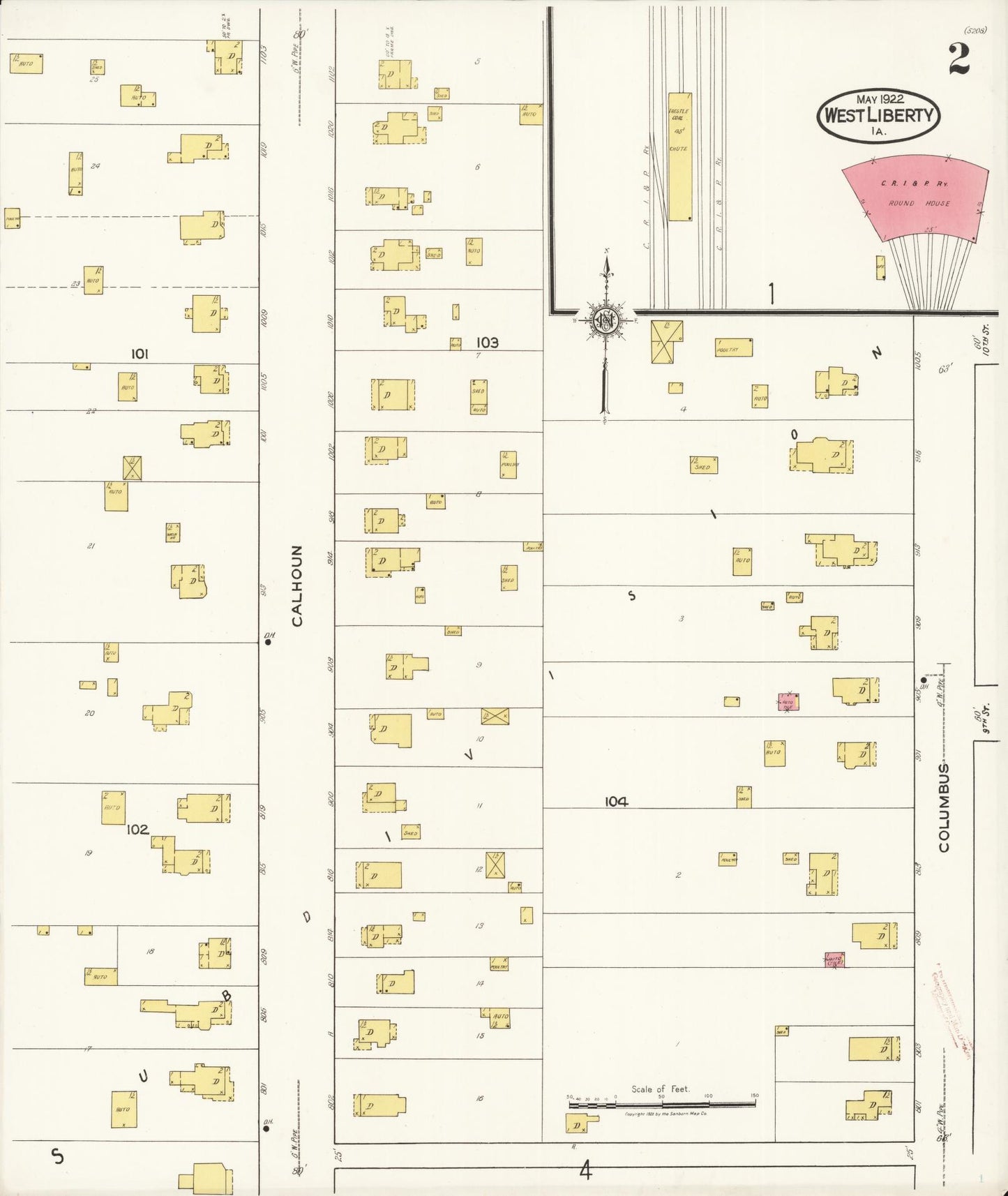 Sanborn Fire Insurance Map from West Liberty, Muscatine County, Iowa (1922), Sheet #0002 - Historic Sanborn Fire Insurance Map Print