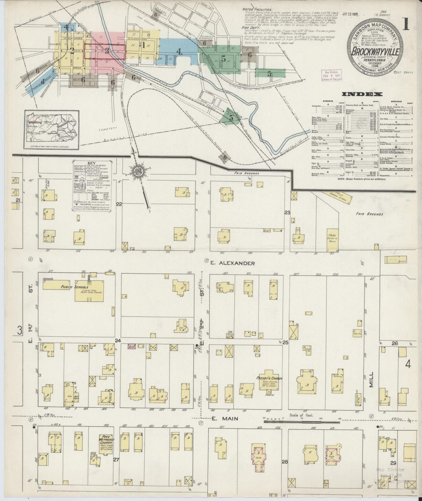 Sanborn Fire Insurance Map from Brockway, Jefferson County, Pennsylvania (1914), Sheet #0001 - Historic Sanborn Fire Insurance Map Print, vintage old map wall art, antique decor, genealogy gift, Pennsylvania Pennsylvania map
