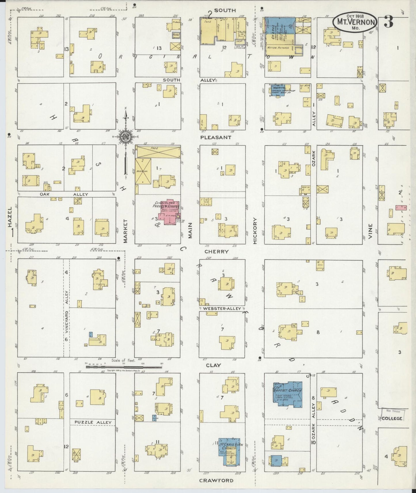 Sanborn Fire Insurance Map from Mount Vernon, Lawrence County, Missouri (1918), Sheet #0003 - Complete Map Set gallery image, historic Sanborn map, vintage wall art, Missouri Missouri
