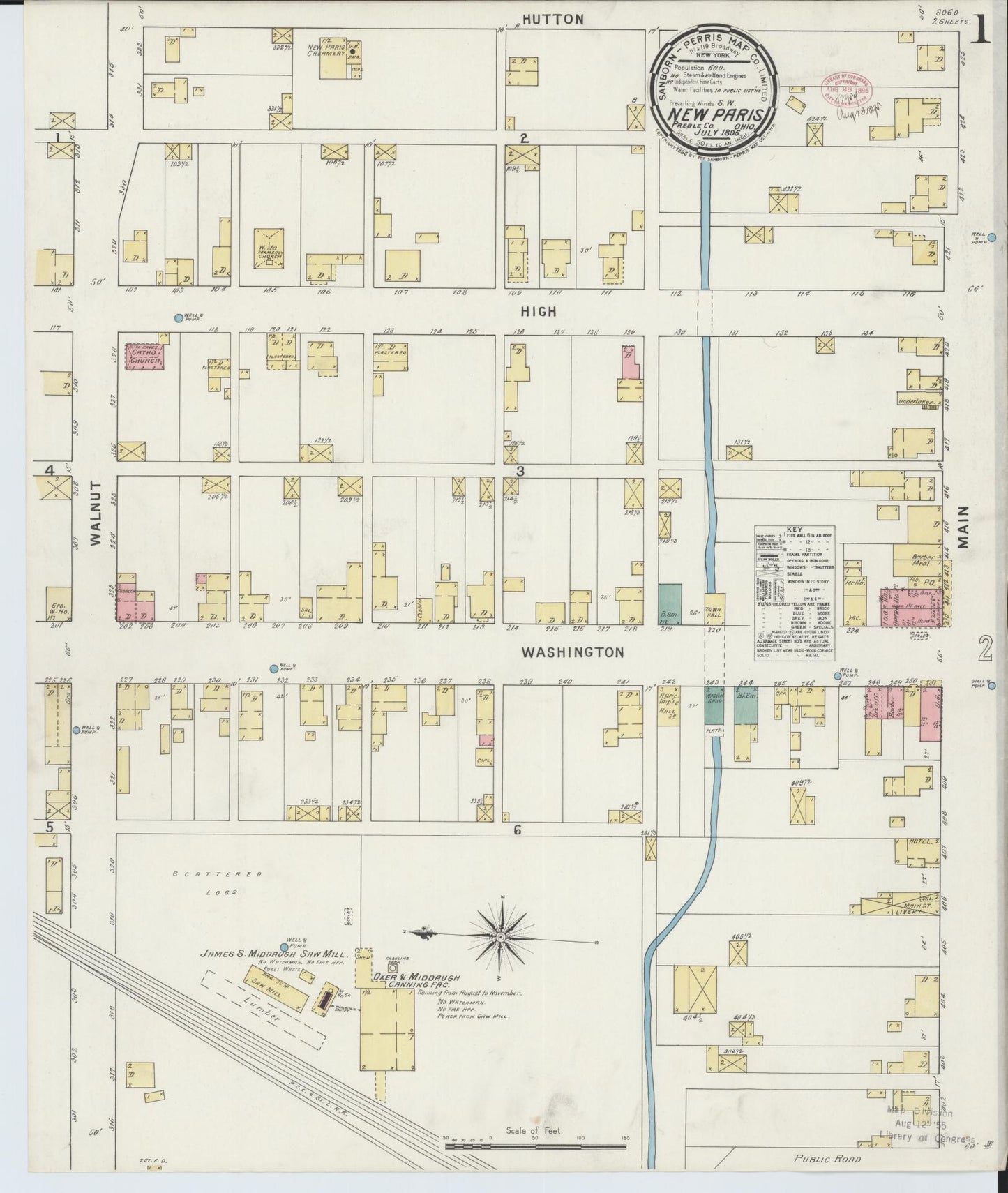 Sanborn Fire Insurance Map from New Paris, Preble County, Ohio (1895), Sheet #0001 - Historic Sanborn Fire Insurance Map Print, vintage old map wall art, antique decor, genealogy gift, Ohio Ohio map