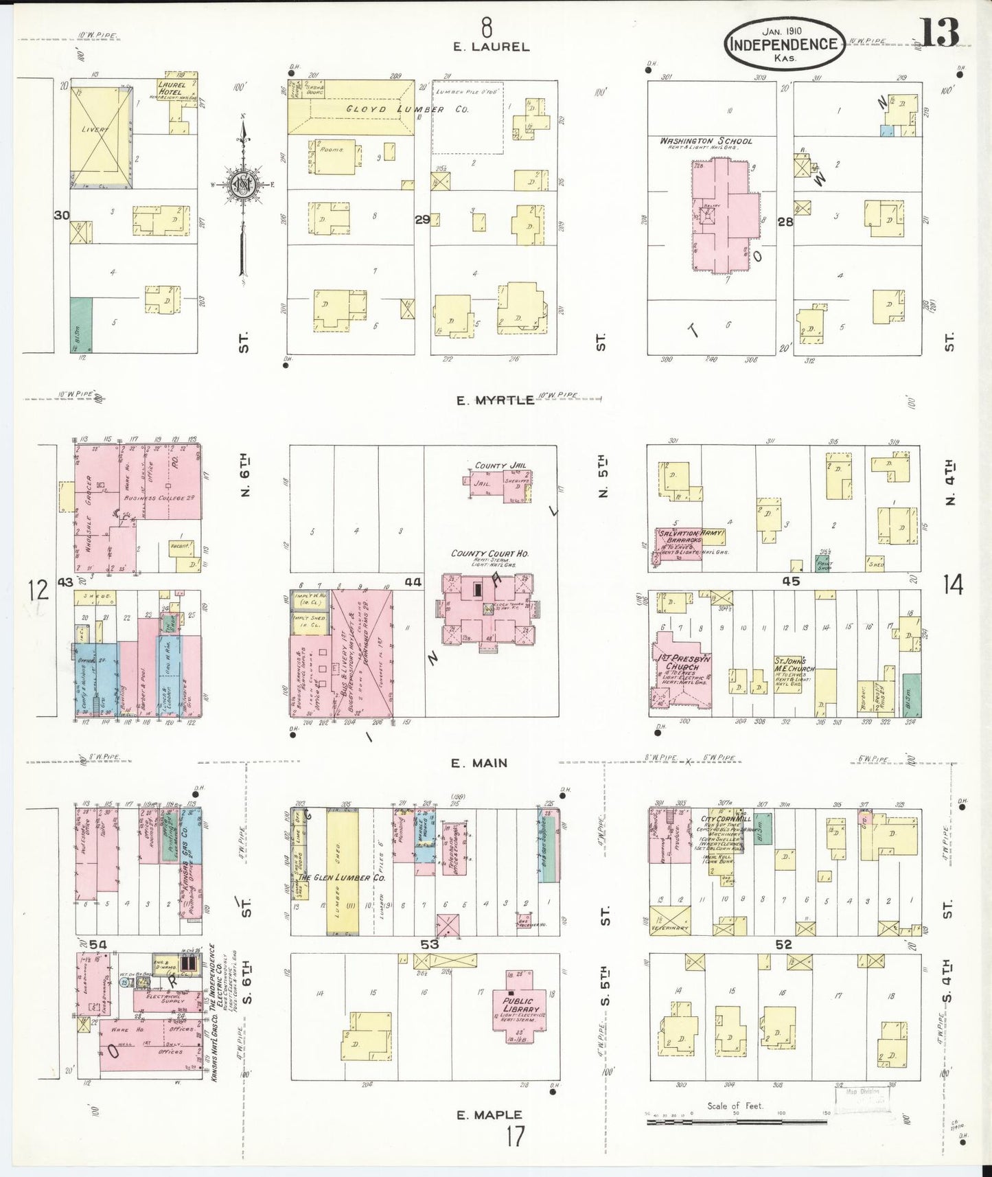 Sanborn Fire Insurance Map from Independence, Montgomery County, Kansas (1910), Sheet #0013 - Historic Sanborn Fire Insurance Map Print, vintage old map wall art, antique decor, genealogy gift, Kansas Kansas map