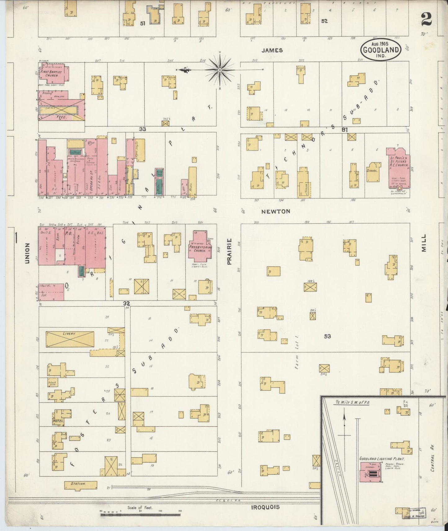 Sanborn Fire Insurance Map from Goodland, Newton County, Indiana (1905), Sheet #0002 - Complete Map Set gallery image, historic Sanborn map, vintage wall art, Indiana Indiana