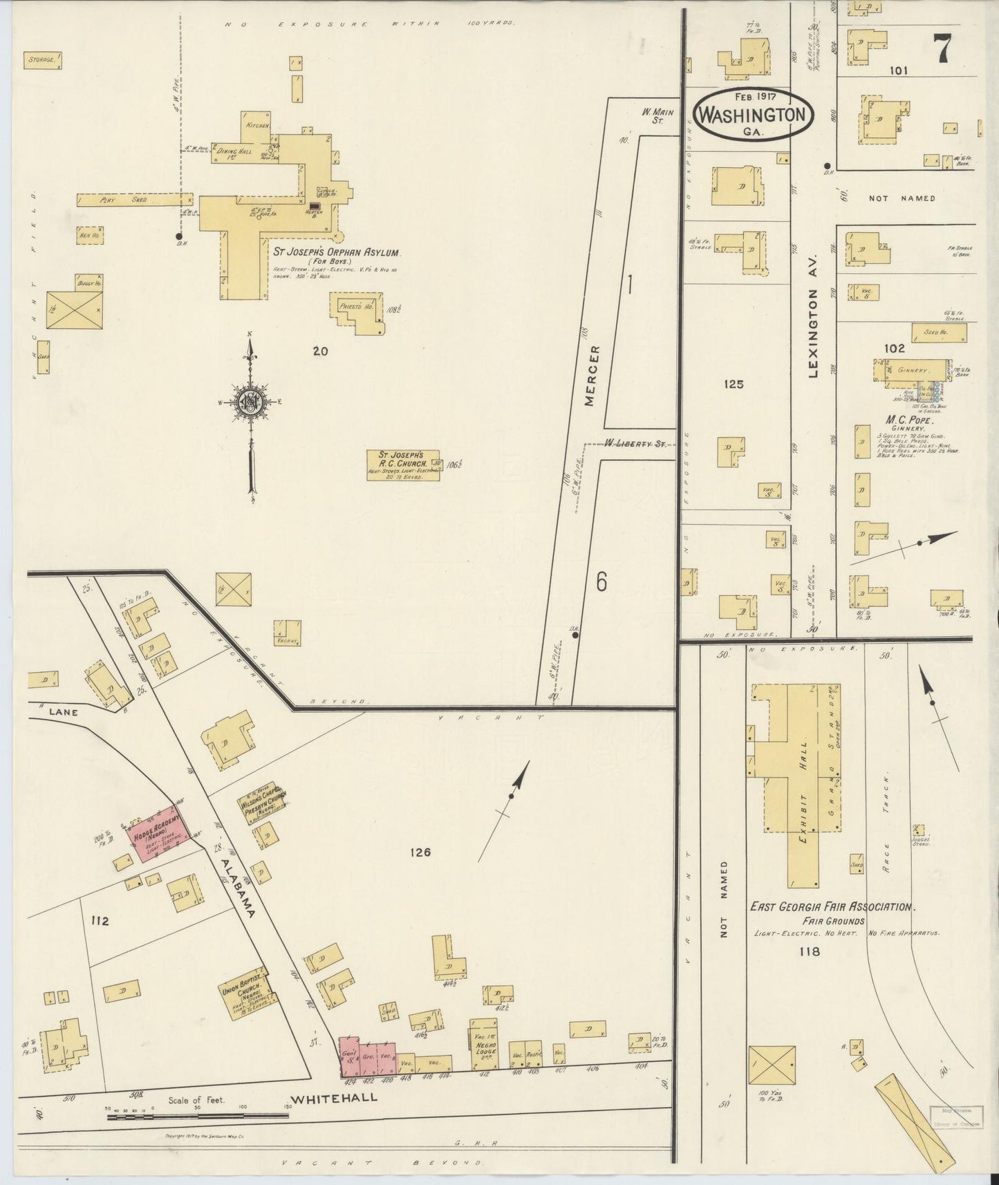 Sanborn Fire Insurance Map from Washington, Wilkes County, Georgia (1917), Sheet #0007 - Historic Sanborn Fire Insurance Map Print, vintage old map wall art, antique decor, genealogy gift, Washington Washington map