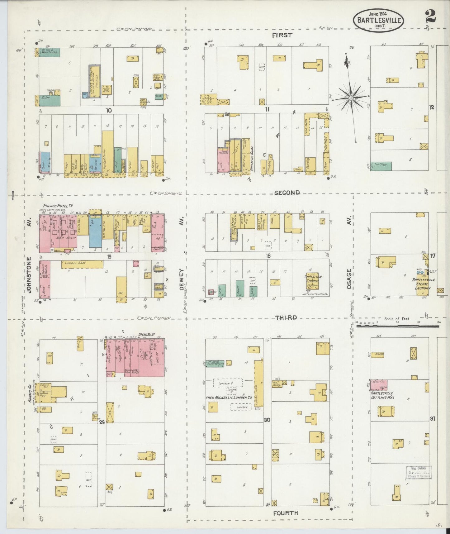 Sanborn Fire Insurance Map from Bartlesville, Washington County, Oklahoma (1904), Sheet #0002 - Historic Sanborn Fire Insurance Map Print, vintage old map wall art, antique decor, genealogy gift, Oklahoma Oklahoma map
