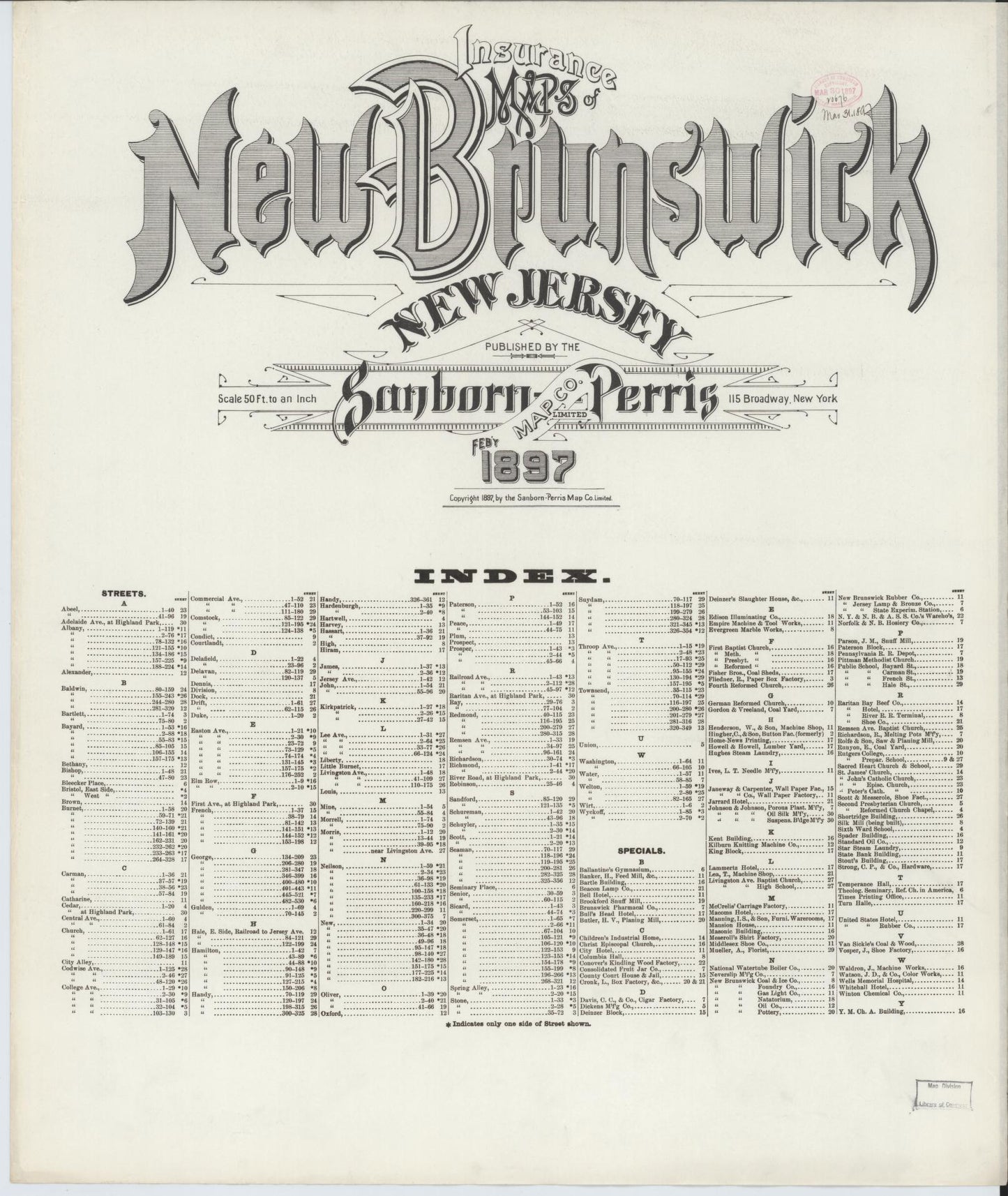 Sanborn Fire Insurance Map from New Brunswick, Middlesex County, New Jersey. (1897) – Historic Sanborn Fire Insurance Map Print