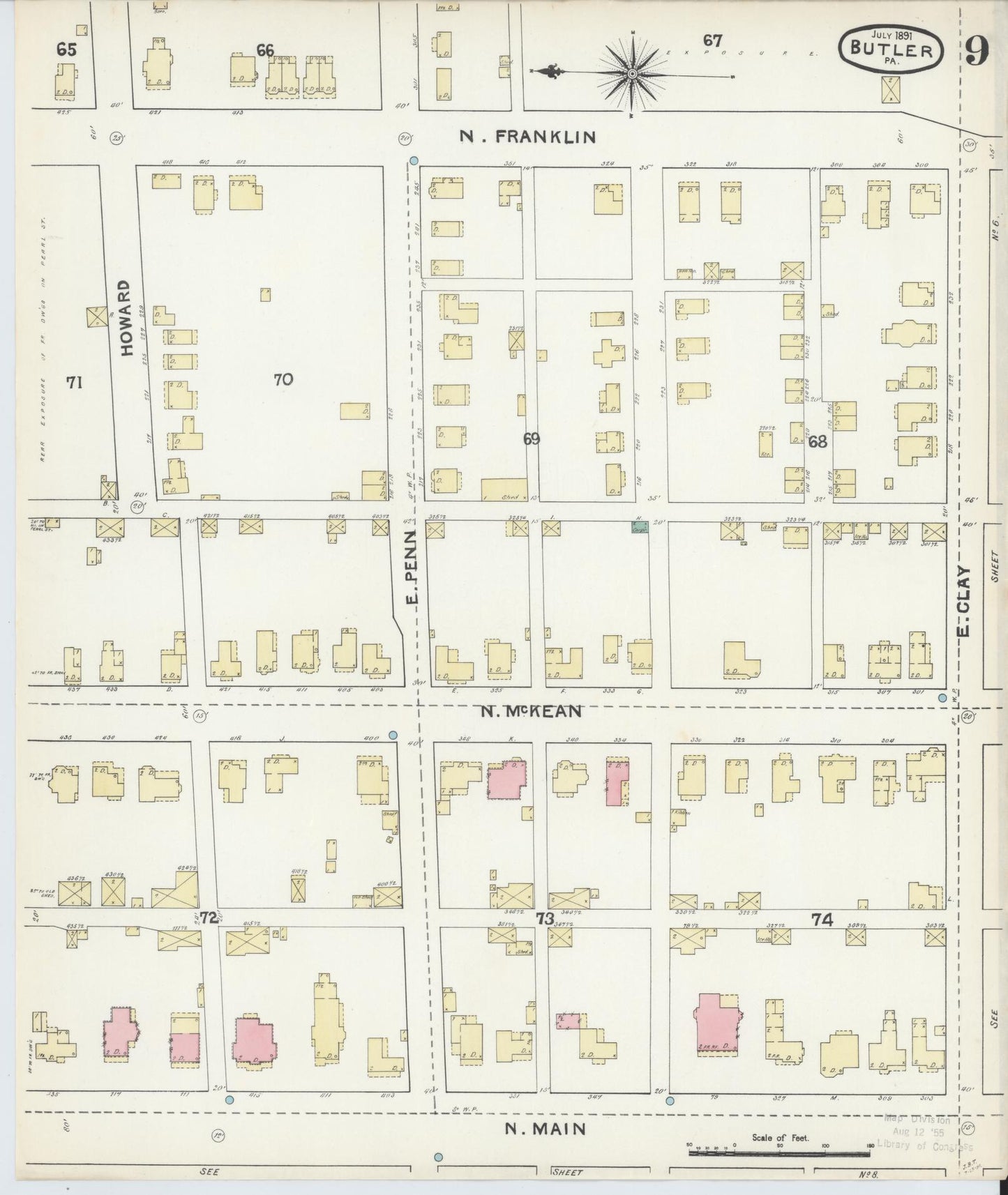 Sanborn Fire Insurance Map from Butler, Butler County, Pennsylvania (1891), Sheet #0009 - Historic Sanborn Fire Insurance Map Print, vintage old map wall art, antique decor, genealogy gift, Pennsylvania Pennsylvania map
