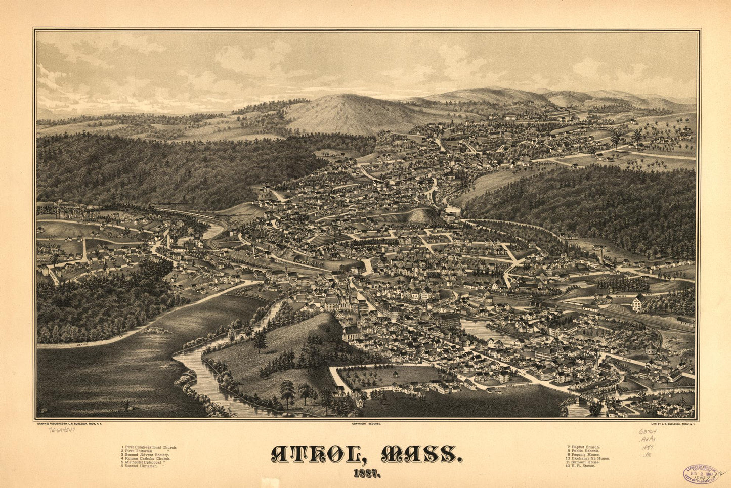 Athol, Mass. 1887. (1887) – Historic Bird’s-Eye View Panorama Print