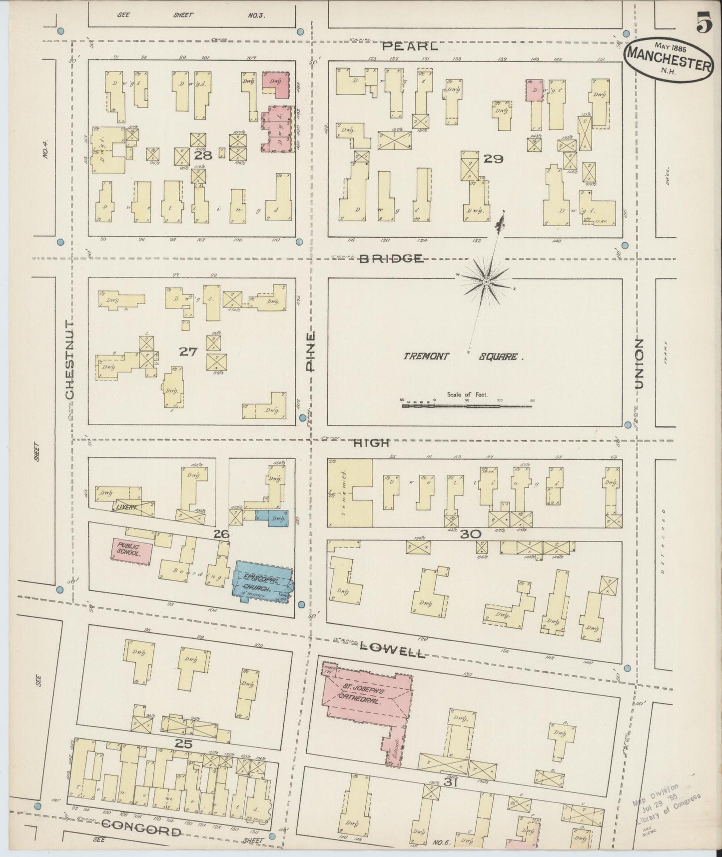 Sanborn Fire Insurance Map from Manchester, Hillsborough County, New Hampshire. (1885), Sheet 5 – Historic Sanborn Fire Insurance Map Print