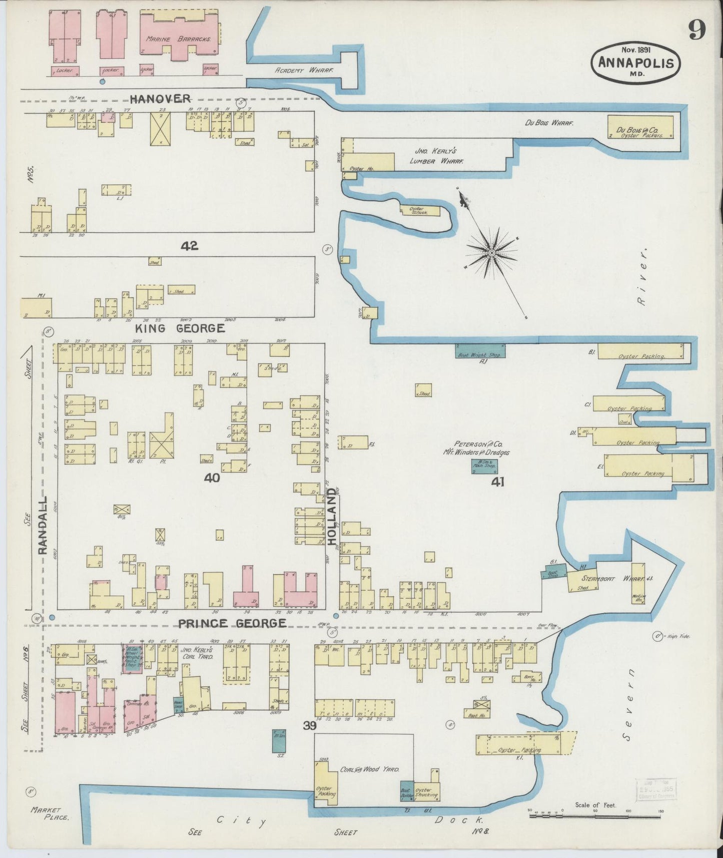 Sanborn Fire Insurance Map from Annapolis, Anne Arundel County, Maryland (1891), Sheet #0009 - Historic Sanborn Fire Insurance Map Print, vintage old map wall art, antique decor, genealogy gift, Maryland Maryland map