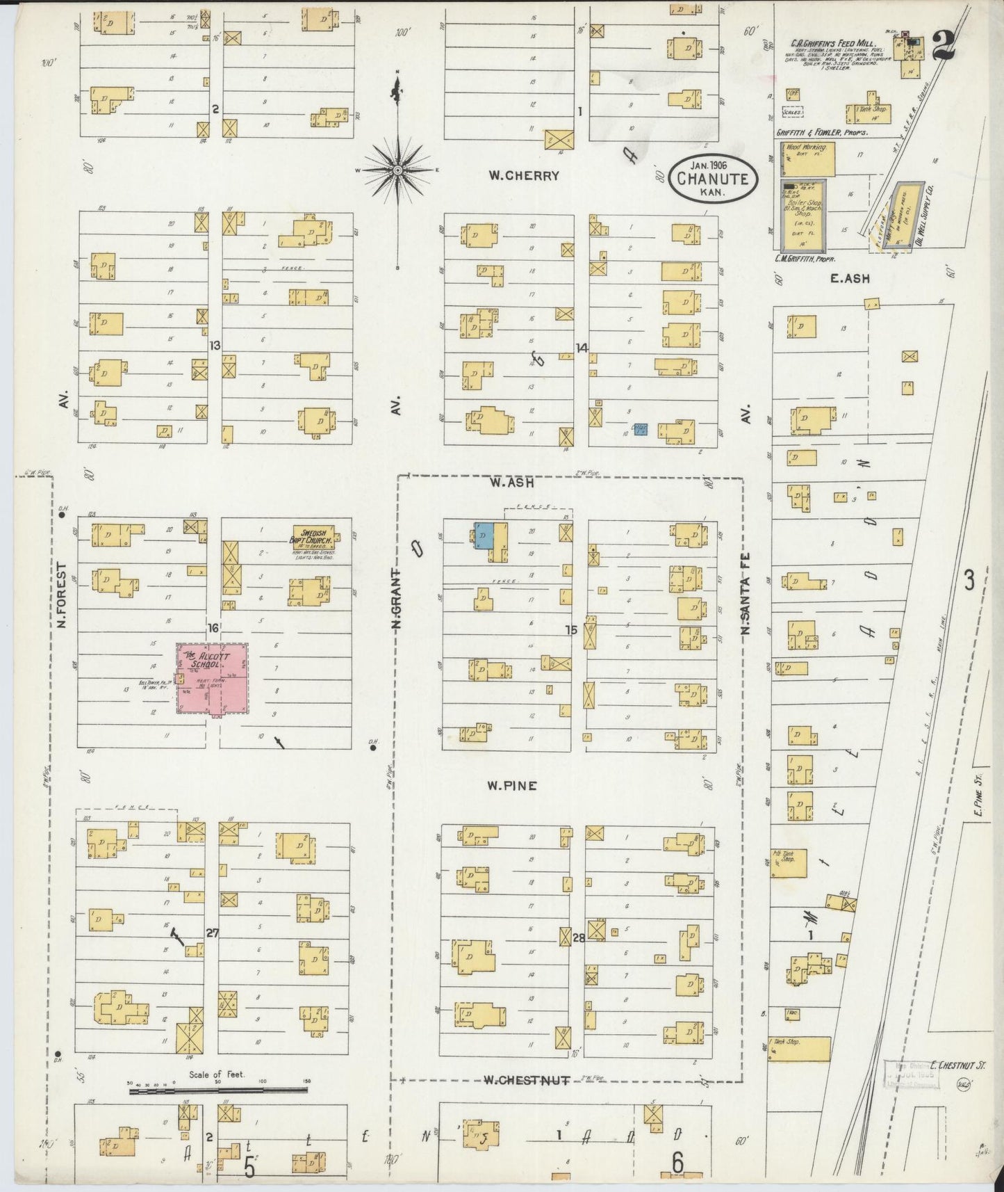 Sanborn Fire Insurance Map from Chanute, Neosho County, Kansas (1906), Sheet #0002 - Historic Sanborn Fire Insurance Map Print, vintage old map wall art, antique decor, genealogy gift, Kansas Kansas map