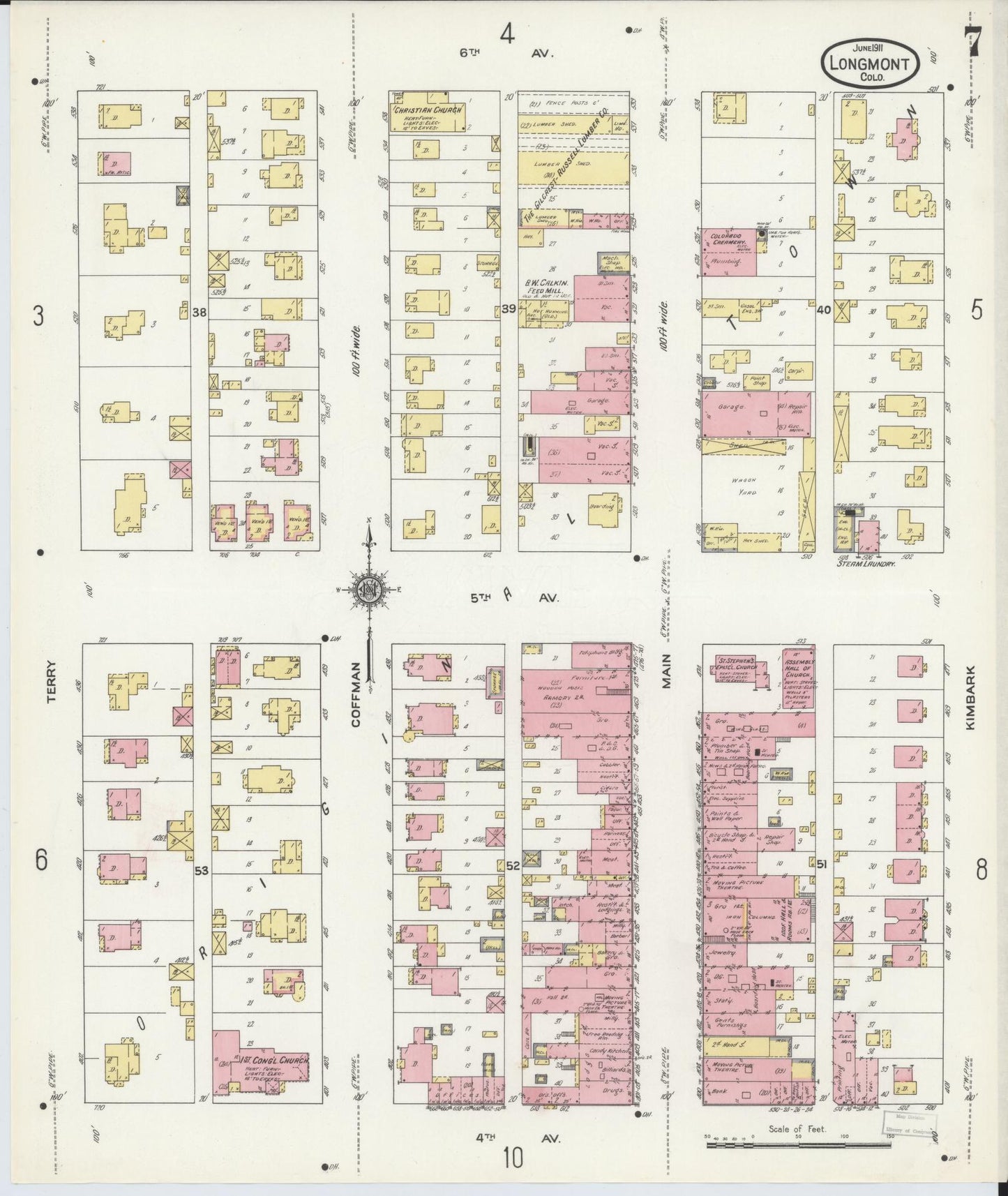 Sanborn Fire Insurance Map from Longmont, Boulder County, Colorado (1911), Sheet #0007 - Historic Sanborn Fire Insurance Map Print, vintage old map wall art, antique decor, genealogy gift, Colorado Colorado map