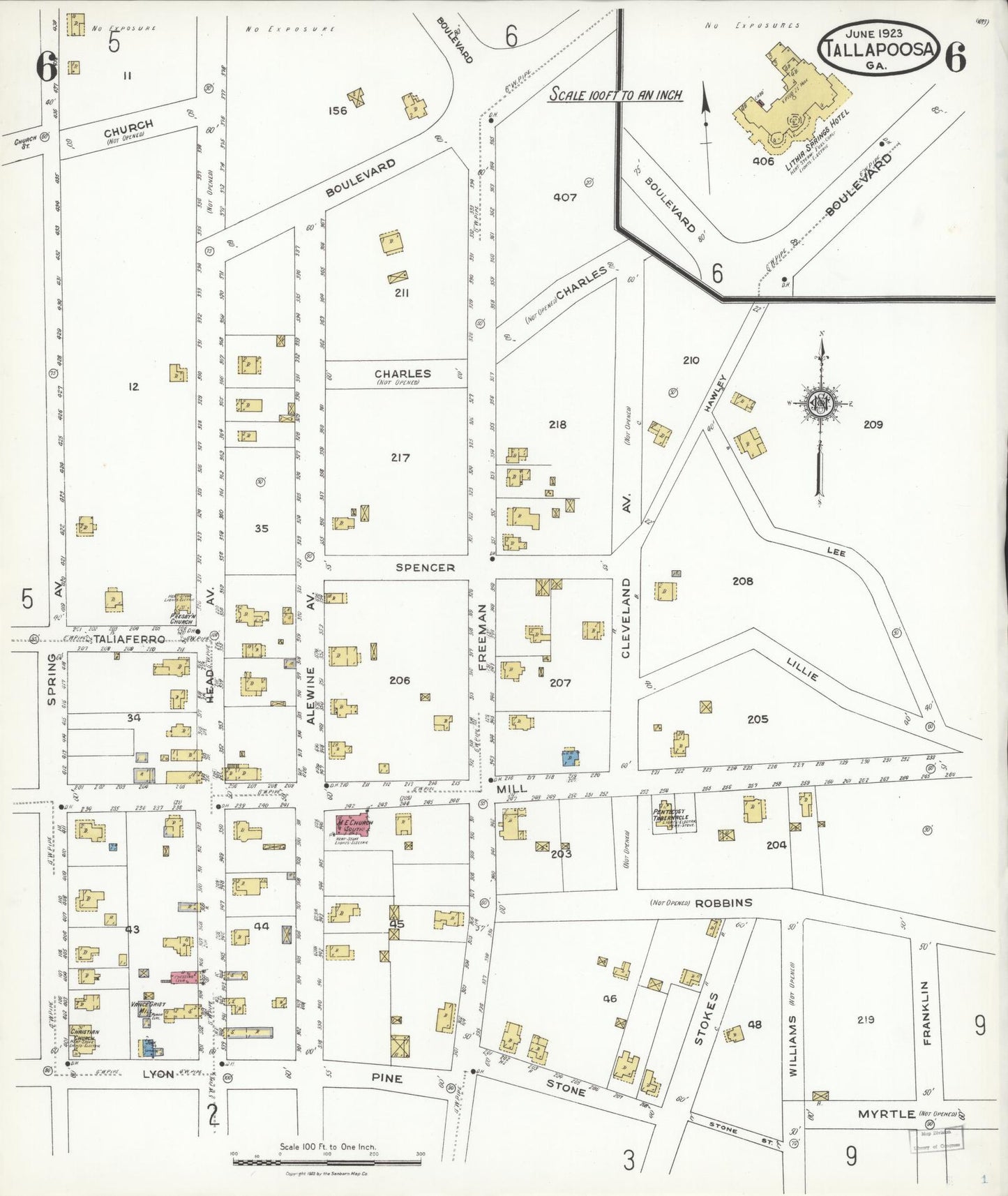 Sanborn Fire Insurance Map from Tallapoosa, Haralson County, Georgia (1923), Sheet #0006 - Historic Sanborn Fire Insurance Map Print, vintage old map wall art, antique decor, genealogy gift, Georgia Georgia map