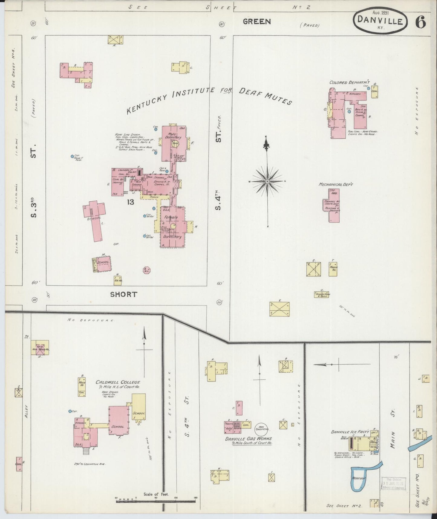 Sanborn Fire Insurance Map from Danville, Boyle County, Kentucky (1891), Sheet #0006 - Historic Sanborn Fire Insurance Map Print, vintage old map wall art, antique decor, genealogy gift, Kentucky Kentucky map