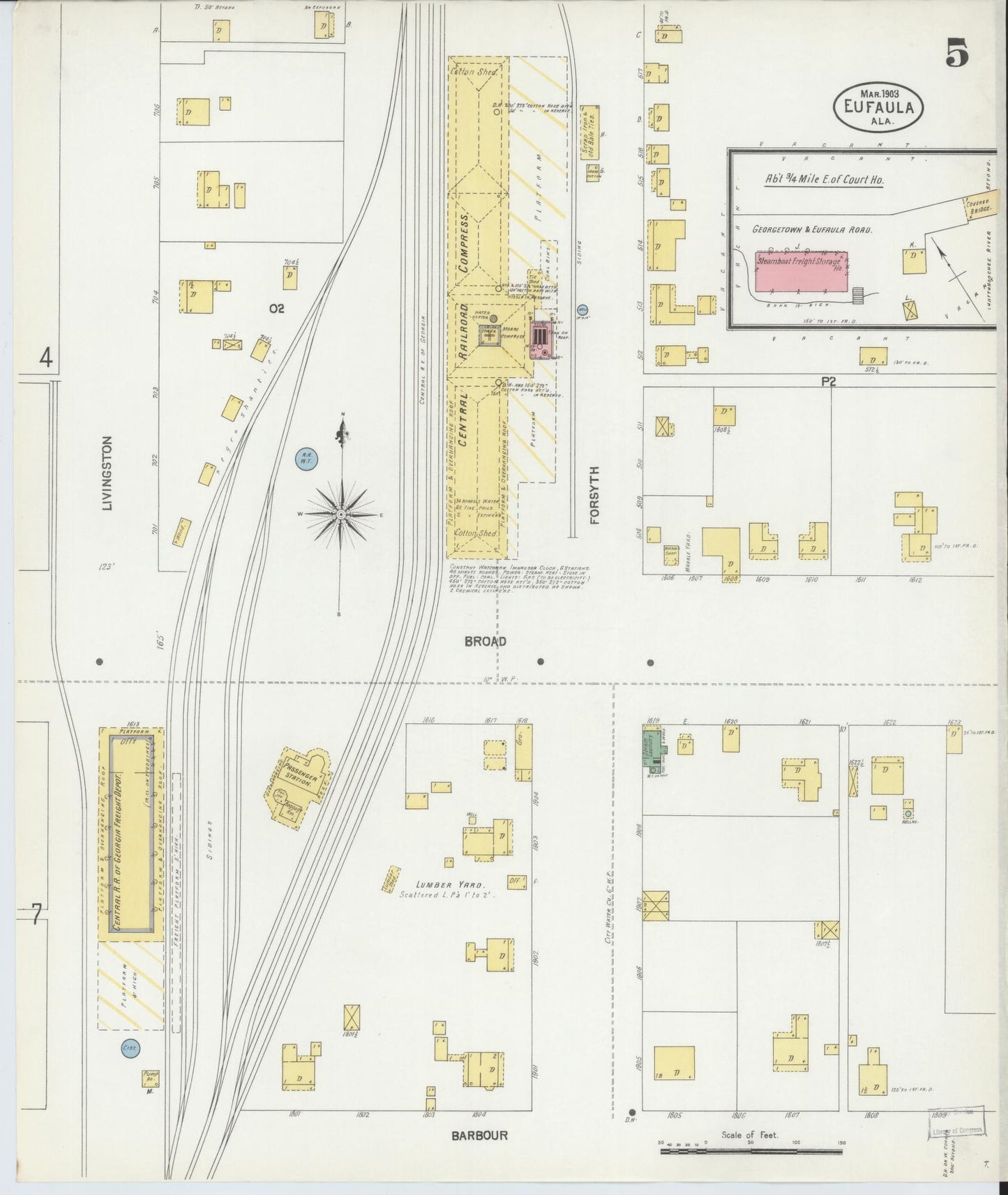 Sanborn Fire Insurance Map from Eufaula, Barbour County, Alabama (1903), Sheet #0005 - Historic Sanborn Fire Insurance Map Print, vintage old map wall art, antique decor, genealogy gift, Alabama Alabama map
