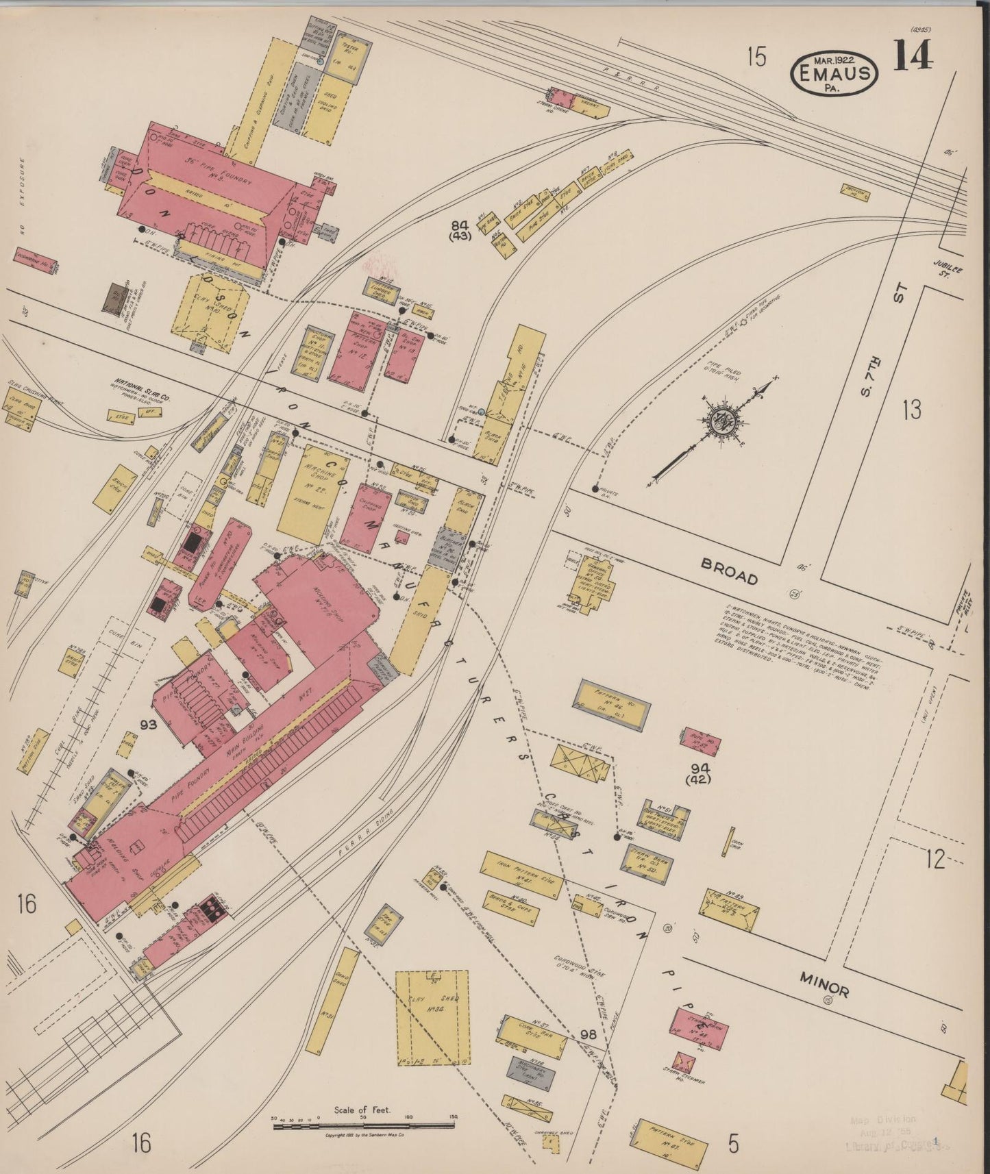 Sanborn Fire Insurance Map from Emaus, Lehigh County, Pennsylvania (1922), Sheet #0014 - Historic Sanborn Fire Insurance Map Print, vintage old map wall art, antique decor, genealogy gift, Pennsylvania Pennsylvania map