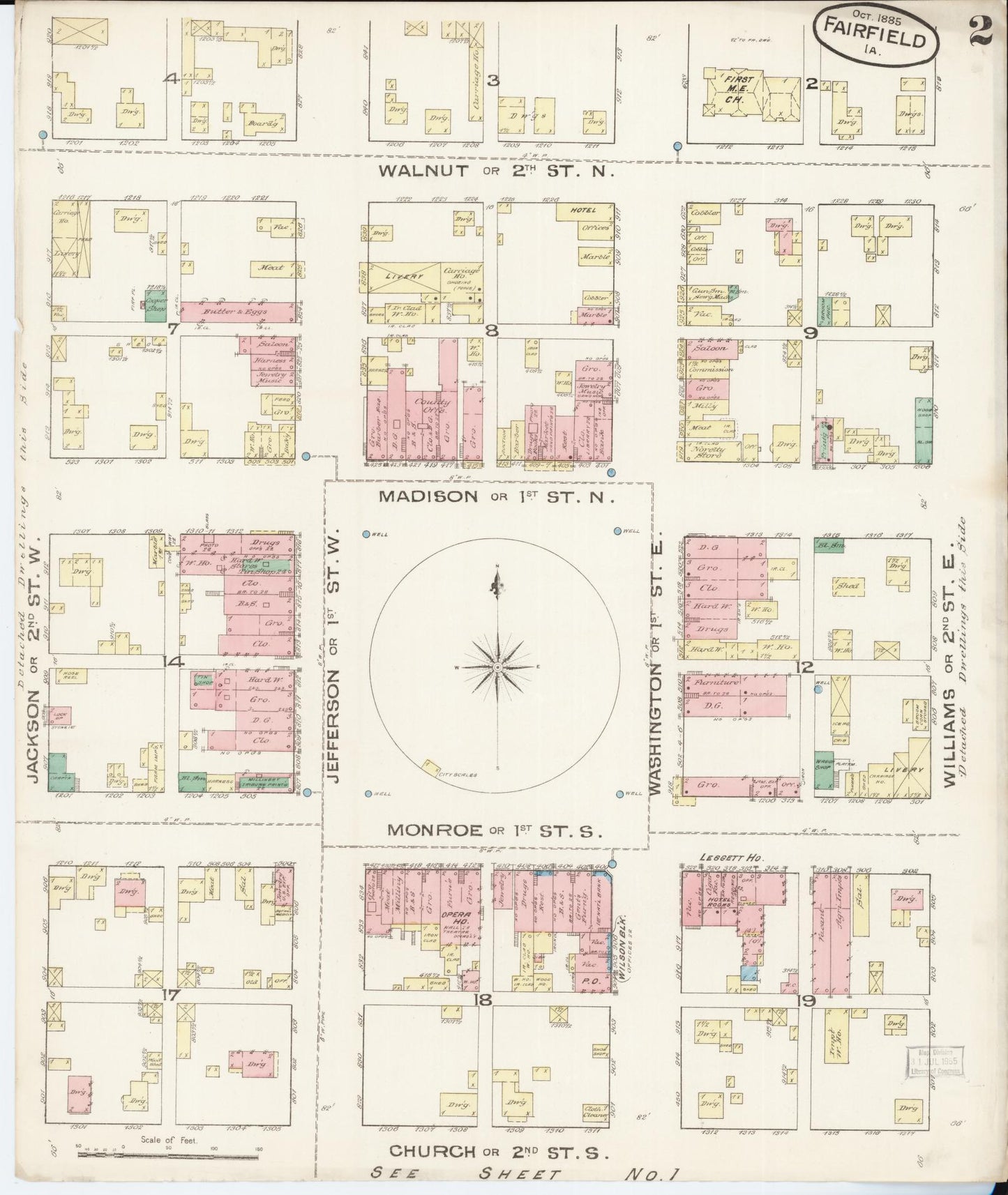 Sanborn Fire Insurance Map from Fairfield, Jefferson County, Iowa (1885), Sheet #0002 - Historic Sanborn Fire Insurance Map Print, vintage old map wall art
