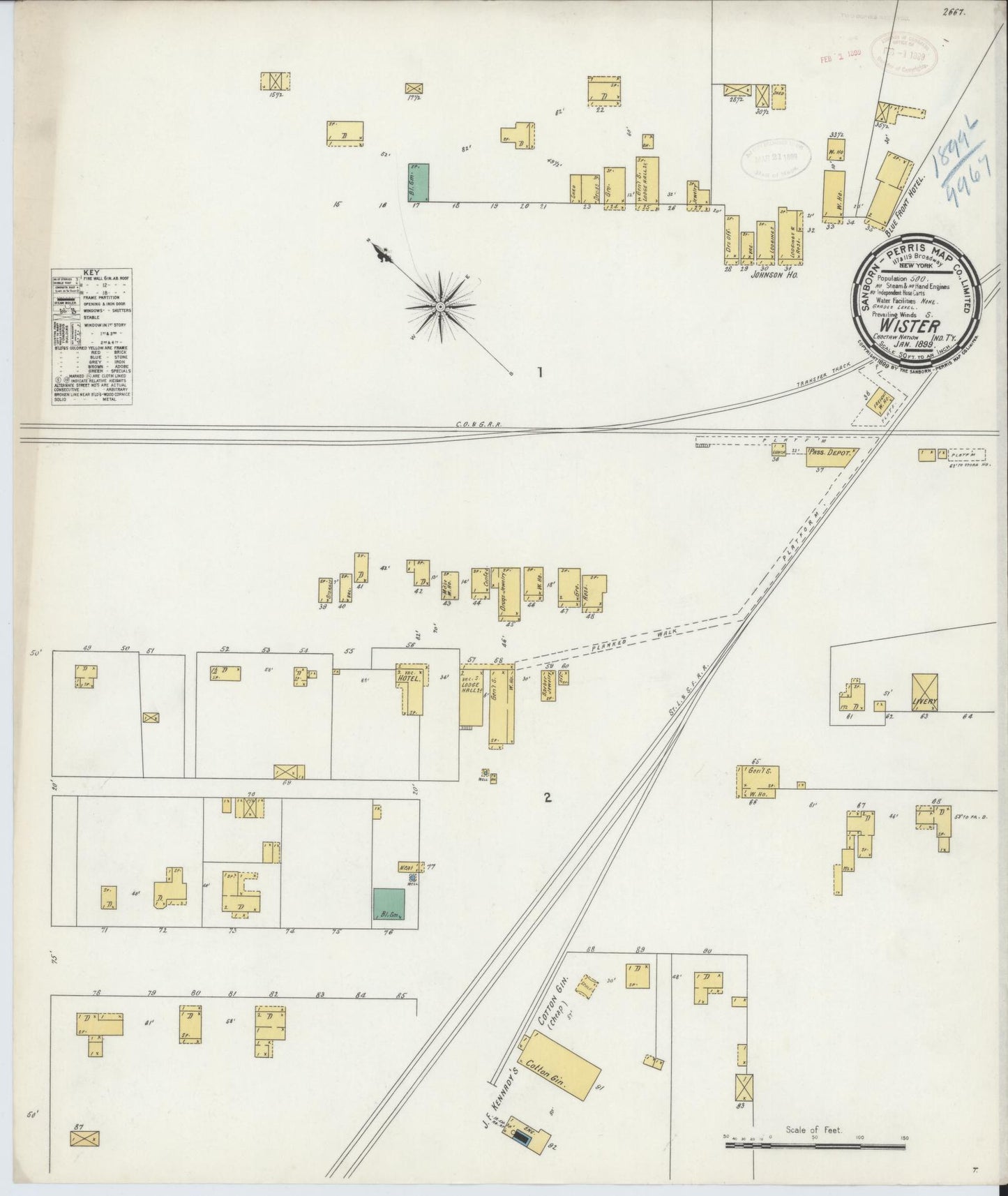 Sanborn Fire Insurance Map from Wister, Le Flore County, Oklahoma (1899), Sheet #0001 - Historic Sanborn Fire Insurance Map Print, vintage old map wall art, antique decor, genealogy gift, Oklahoma Oklahoma map