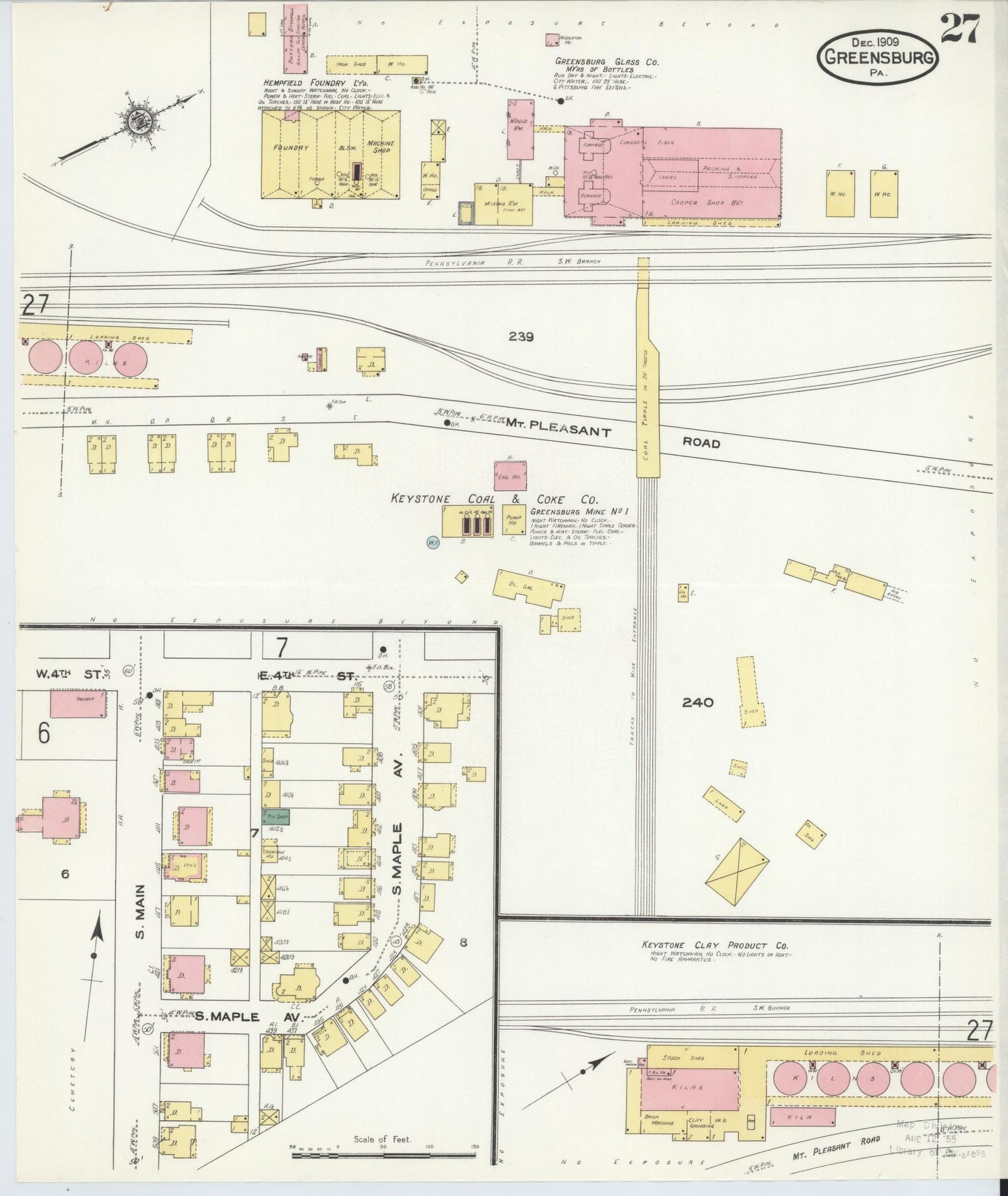 Sanborn Fire Insurance Map from Greensburg, Westmoreland County, Pennsylvania (1909), Sheet #0027 - Historic Sanborn Fire Insurance Map Print, vintage old map wall art, antique decor, genealogy gift, Pennsylvania Pennsylvania map