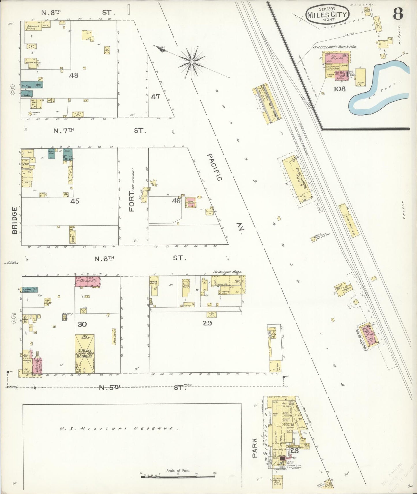 Sanborn Fire Insurance Map from Miles City, Custer County, Montana (1893), Sheet #0008 - Complete Map Set gallery image, historic Sanborn map, vintage wall art, Montana Montana
