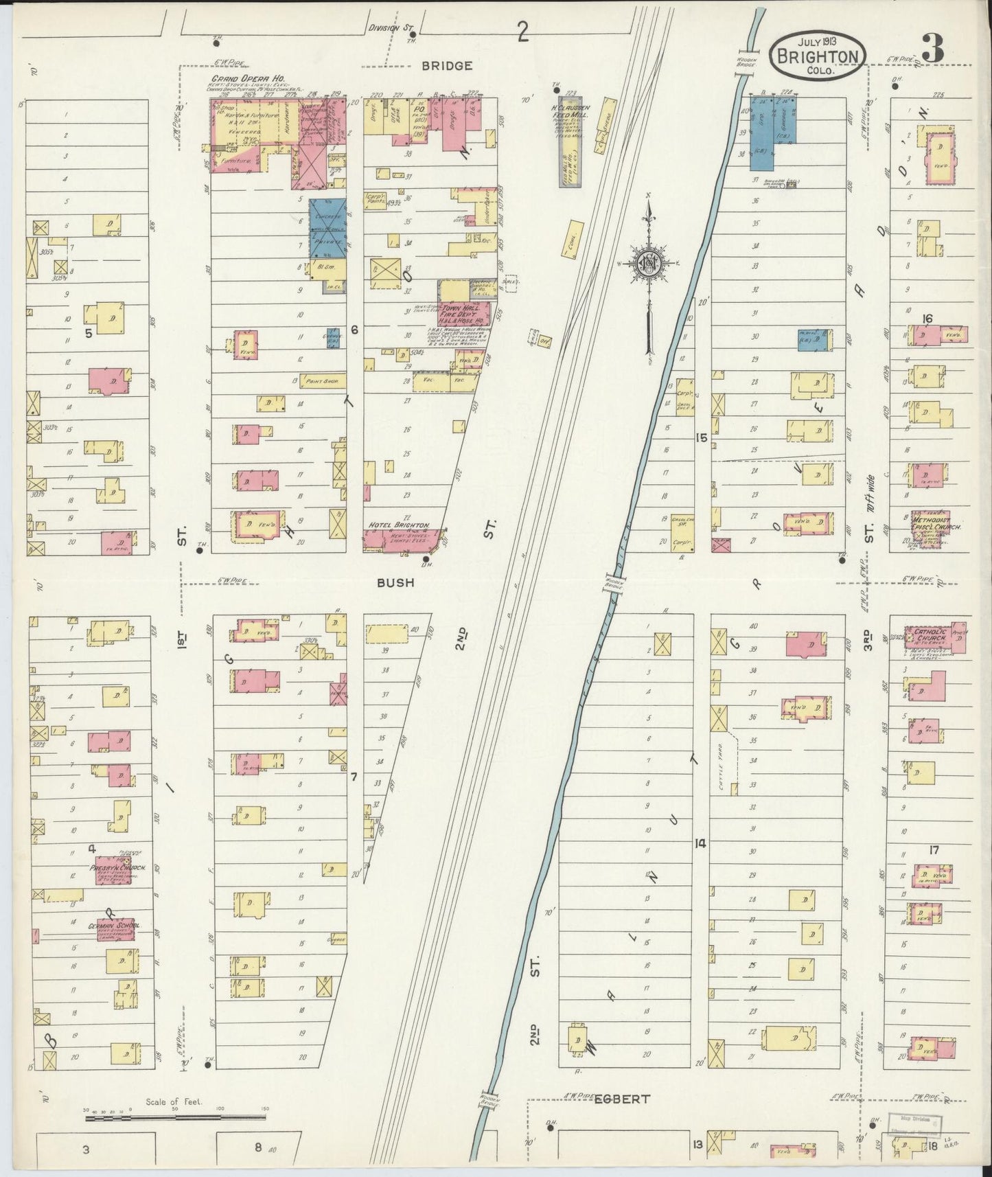 Sanborn Fire Insurance Map from Brighton, Adams County, Colorado (1913), Sheet #0003 - Complete Map Set gallery image, historic Sanborn map, vintage wall art, Colorado Colorado