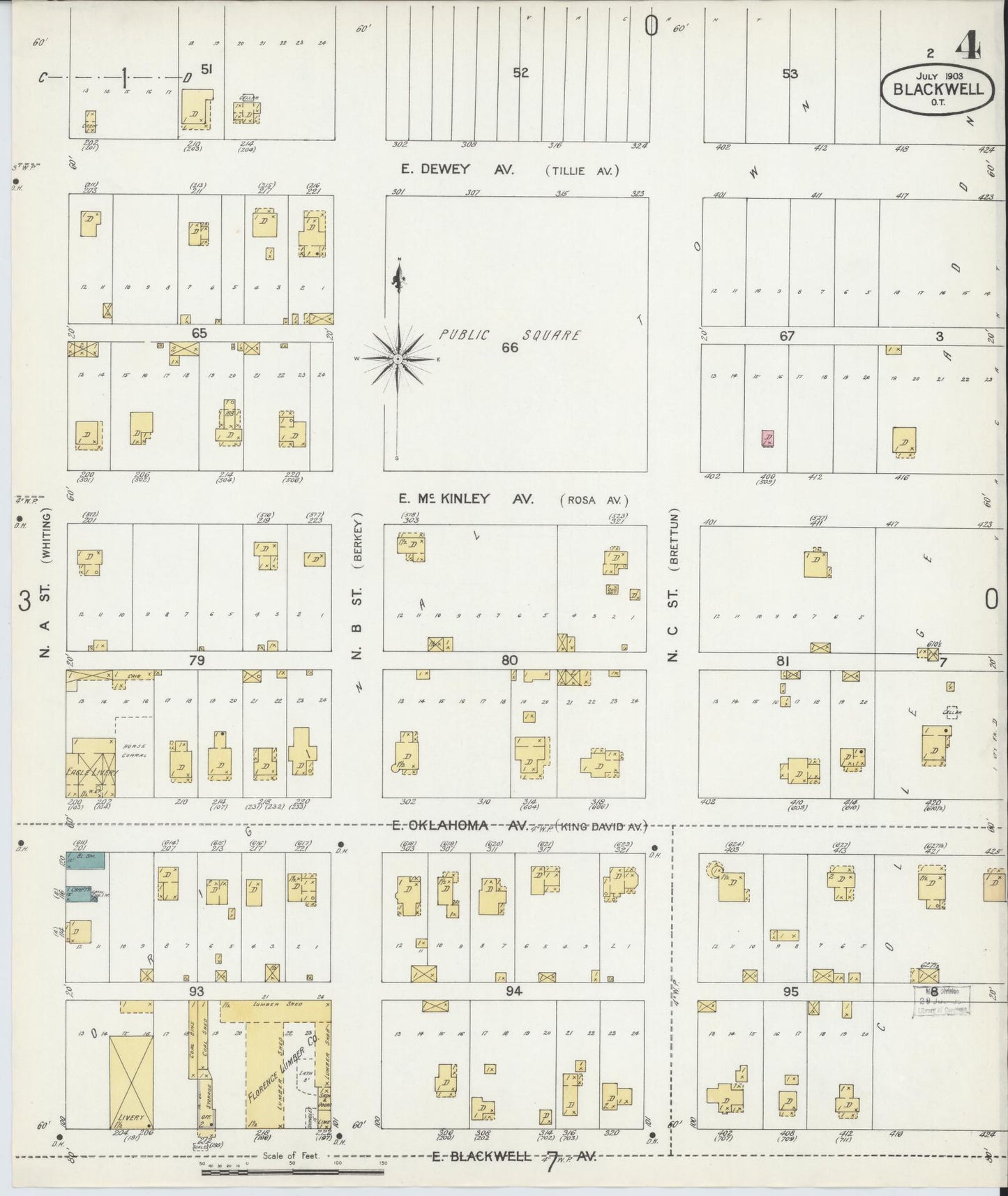 Sanborn Fire Insurance Map from Blackwell, Kay County, Oklahoma (1903), Sheet #0004 - Historic Sanborn Fire Insurance Map Print, vintage old map wall art, antique decor, genealogy gift, Oklahoma Oklahoma map
