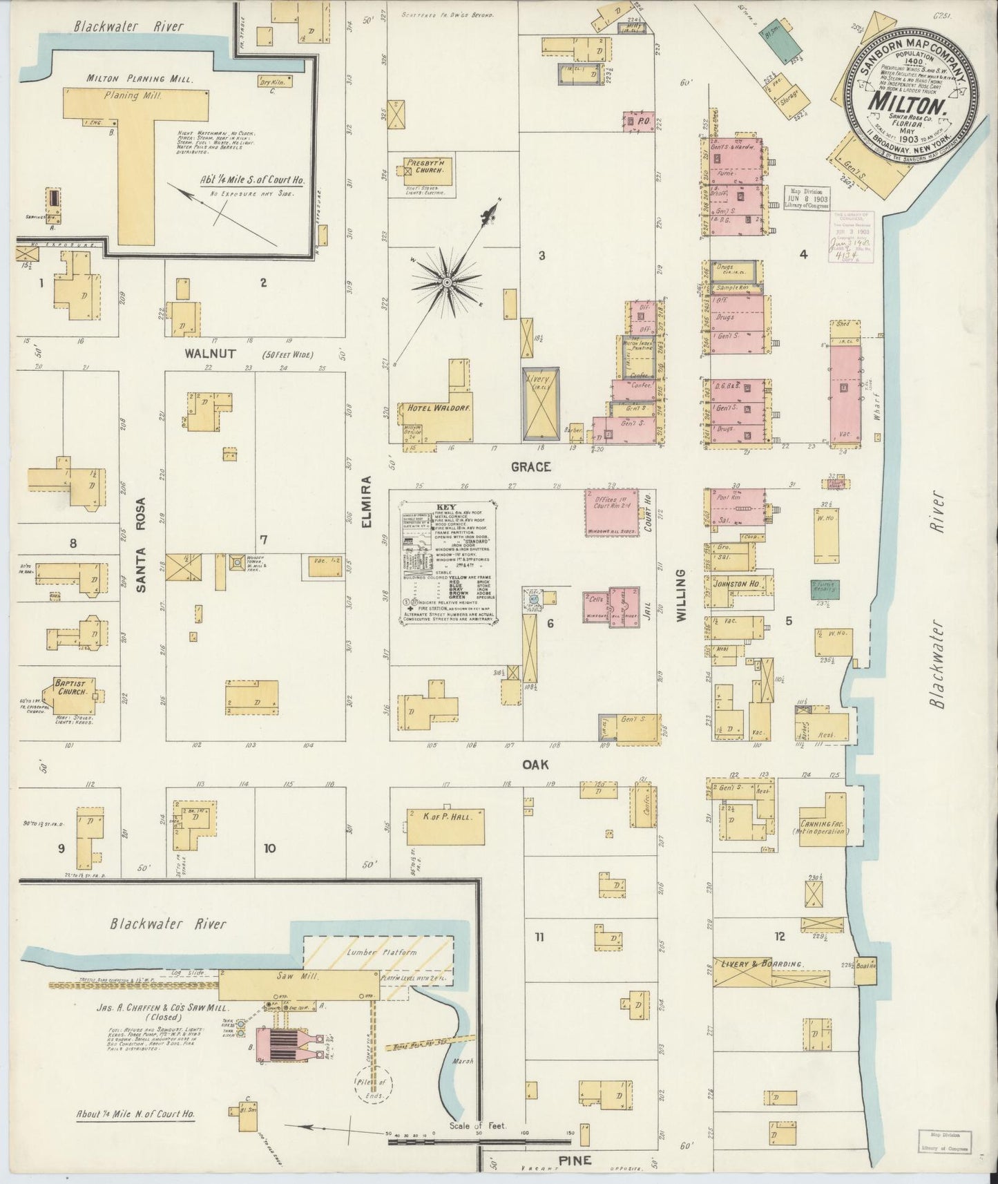 Sanborn Fire Insurance Map from Milton, Santa Rosa County, Florida (1903), Sheet #0001 - Historic Sanborn Fire Insurance Map Print, vintage old map wall art, antique decor, genealogy gift, Florida Florida map