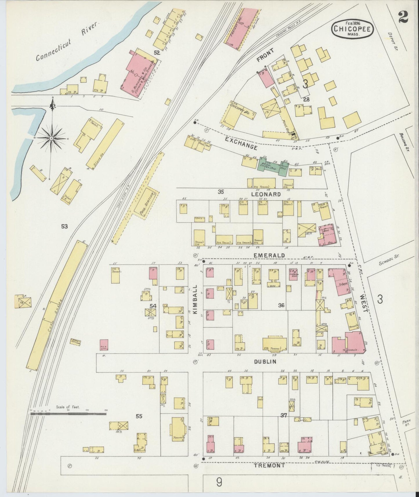 Sanborn Fire Insurance Map from Chicopee, Hampden County, Massachusetts (1896), Sheet #0002 - Historic Sanborn Fire Insurance Map Print, vintage old map wall art, antique decor, genealogy gift, Massachusetts Massachusetts map
