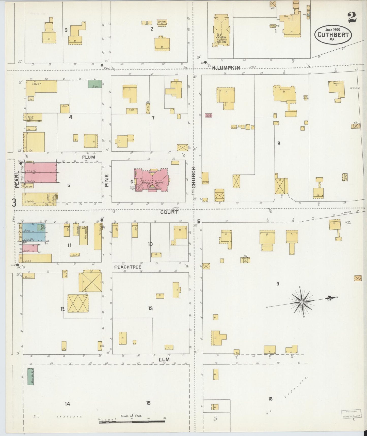 Sanborn Fire Insurance Map from Cuthbert, Randolph County, Georgia (1900), Sheet #0002 - Historic Sanborn Fire Insurance Map Print, vintage old map wall art, antique decor, genealogy gift, Georgia Georgia map