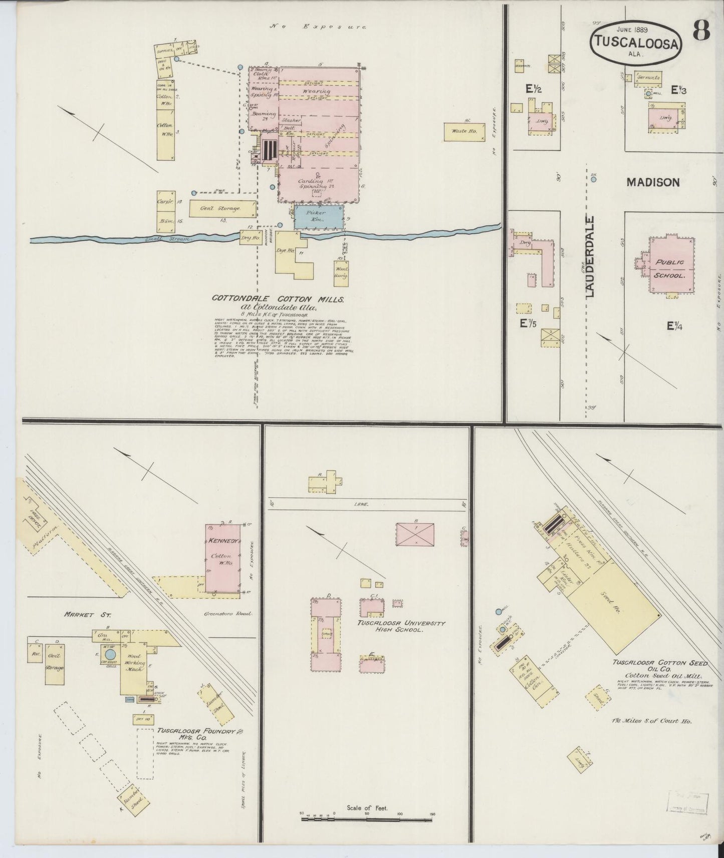 Sanborn Fire Insurance Map from Tuscaloosa, Tuscaloosa County, Alabama (1889), Sheet #0008 - Complete Map Set gallery image, historic Sanborn map, vintage wall art, Alabama Alabama