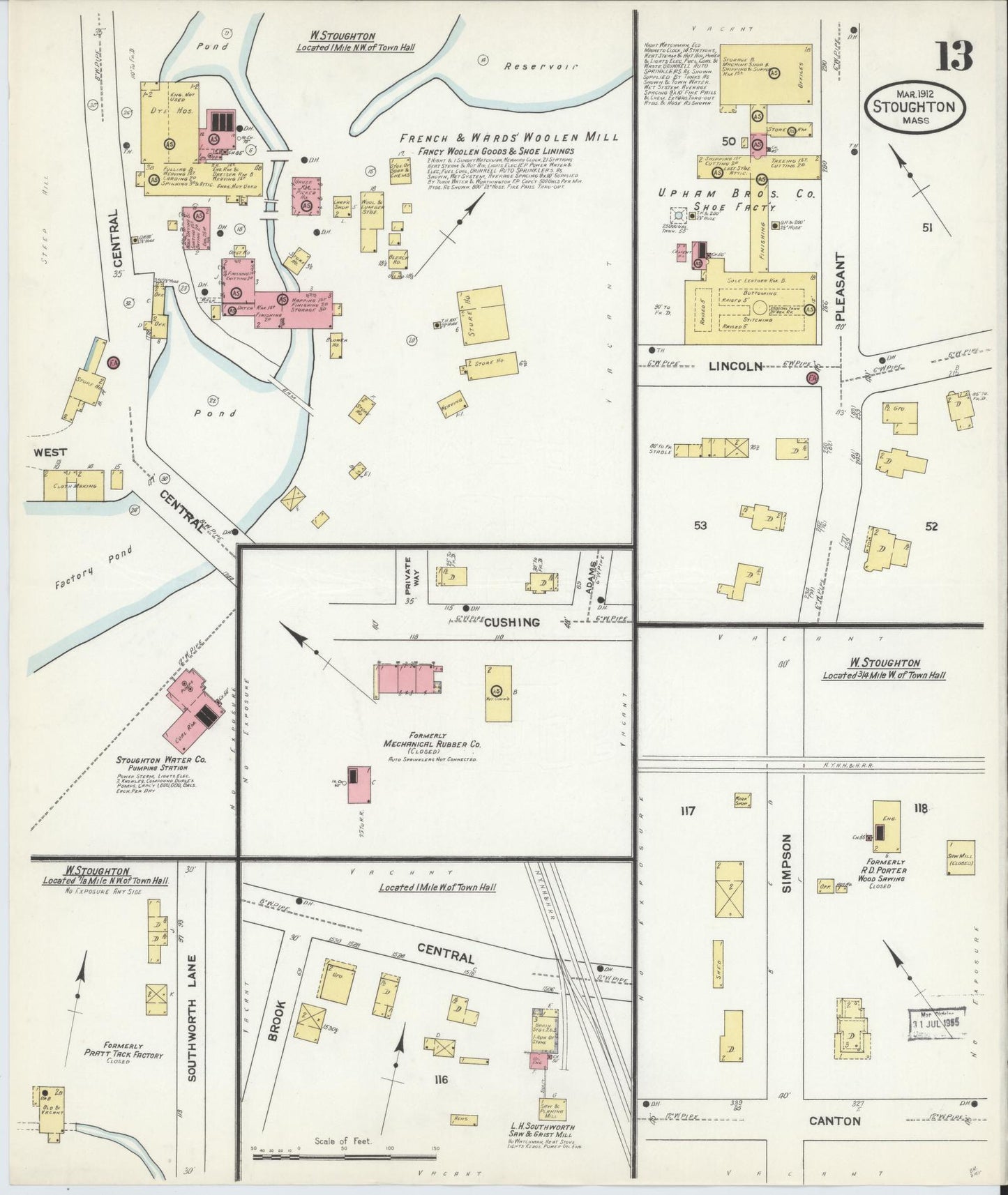 Sanborn Fire Insurance Map from Stoughton, Norfolk County, Massachusetts (1912), Sheet #0013 - Historic Sanborn Fire Insurance Map Print, vintage old map wall art, antique decor, genealogy gift, Massachusetts Massachusetts map