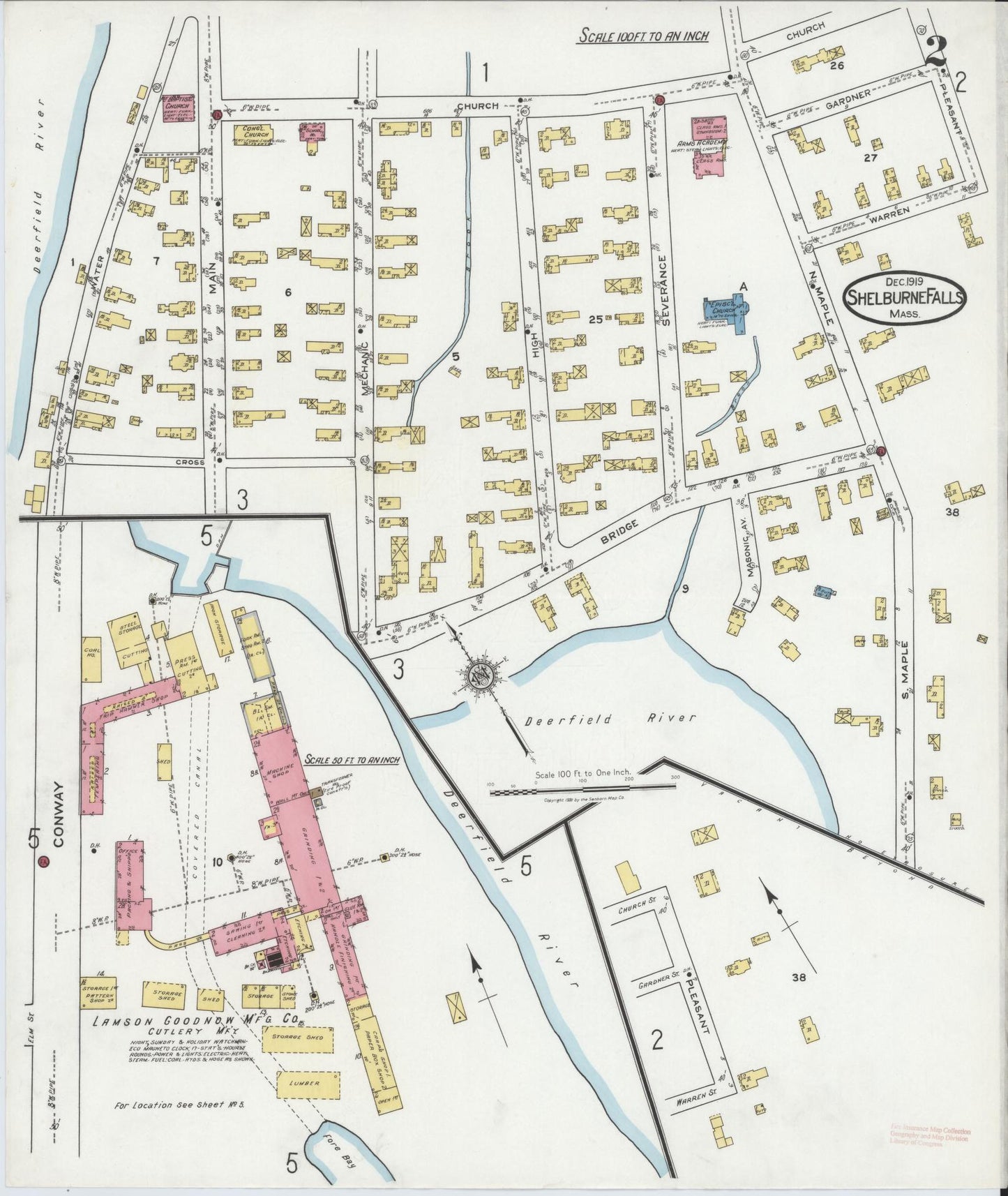 Sanborn Fire Insurance Map from Shelburne Falls, Franklin County, Massachusetts (1919), Sheet #0002 - Historic Sanborn Fire Insurance Map Print, vintage old map wall art, antique decor, genealogy gift, Massachusetts Massachusetts map