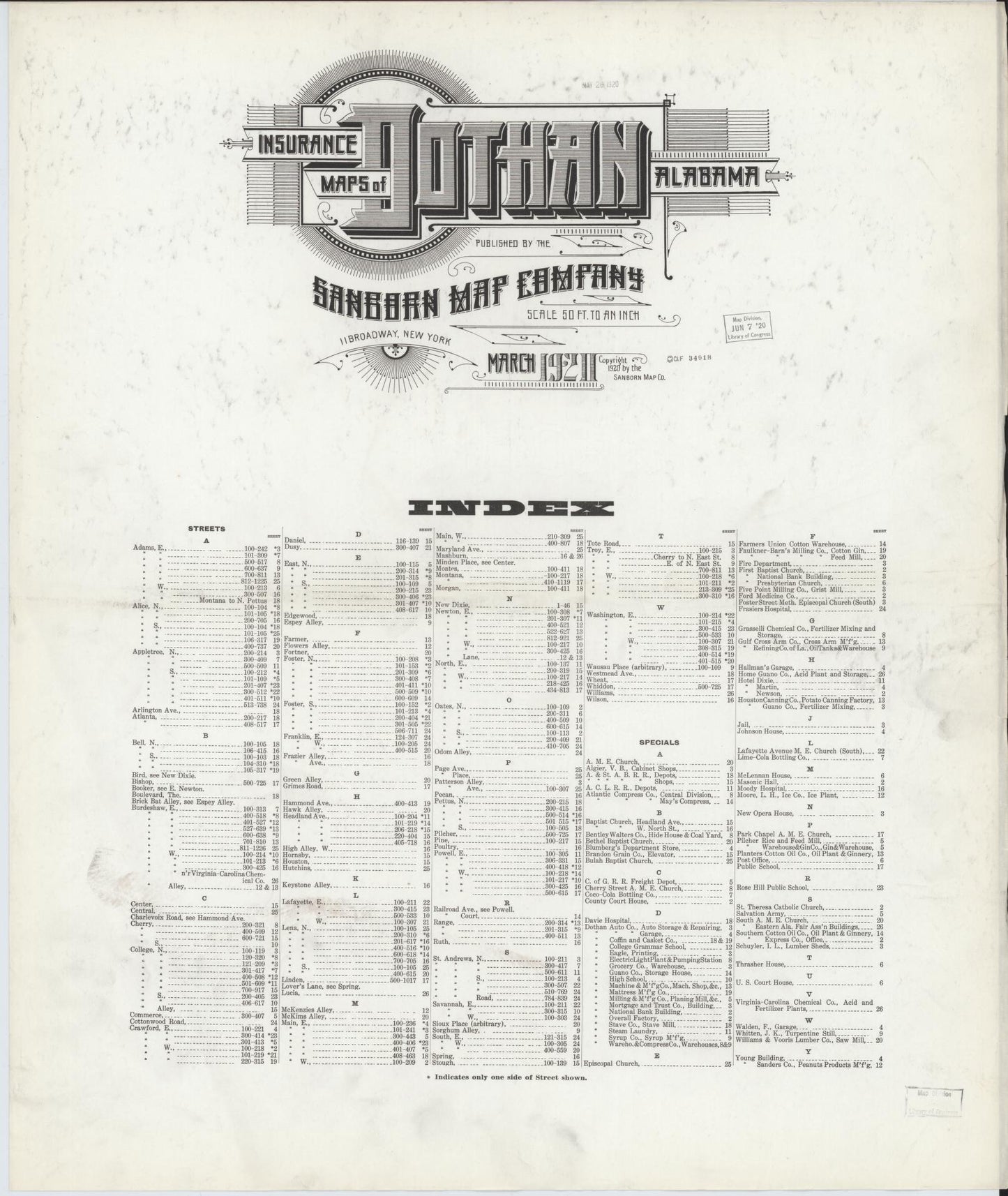 Sanborn Fire Insurance Map from Dothan, Houston County, Alabama. (1920) – Historic Sanborn Fire Insurance Map Print