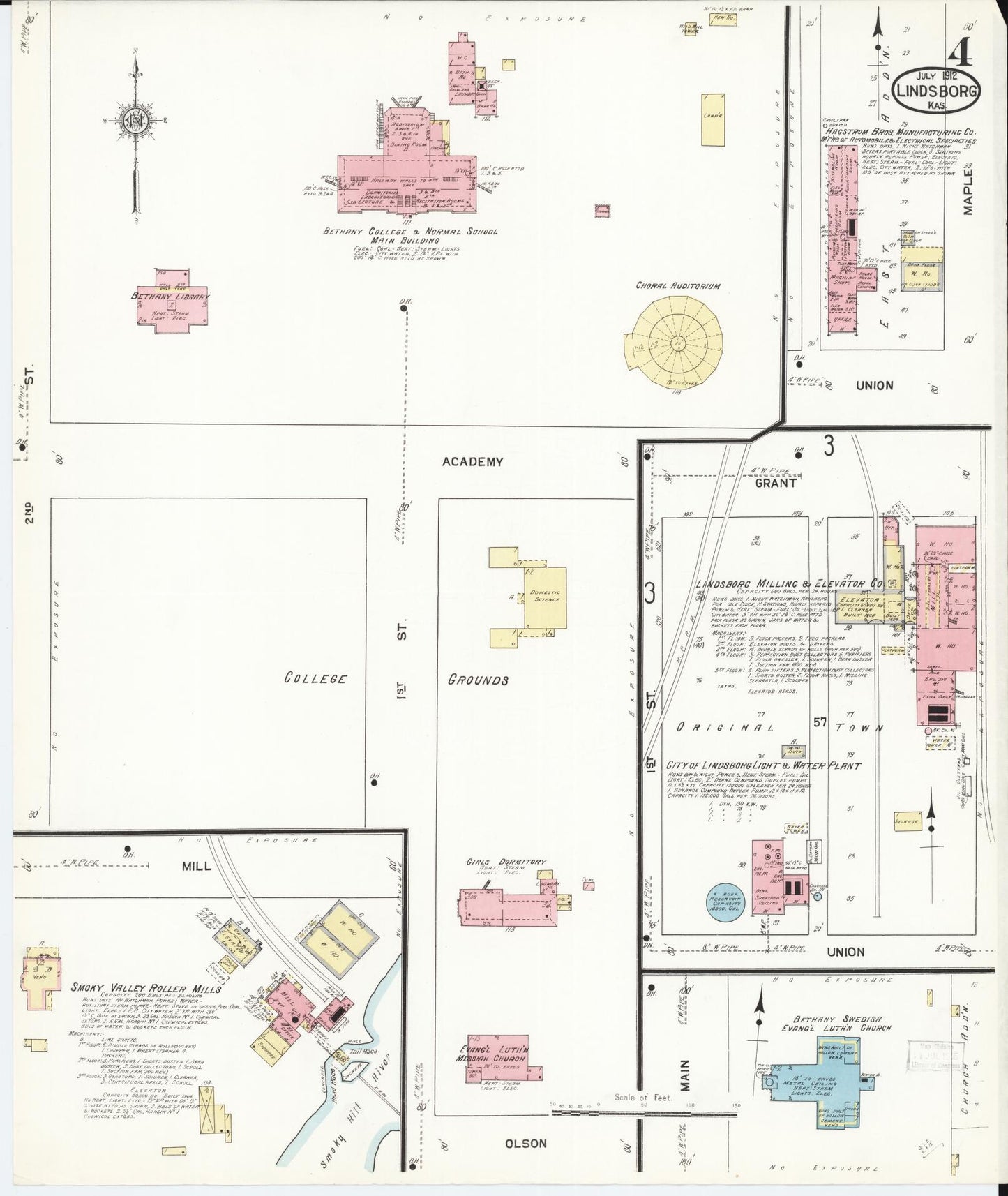 Sanborn Fire Insurance Map from Lindsborg, Mcpherson County, Kansas (1912), Sheet #0004 - Complete Map Set gallery image, historic Sanborn map, vintage wall art, Kansas Kansas