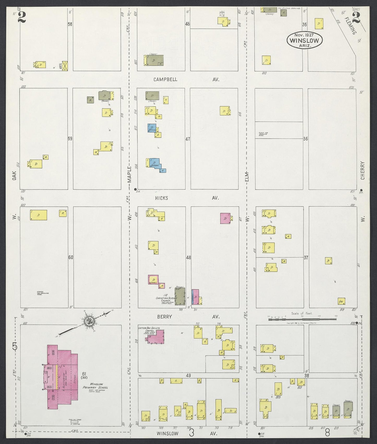 Sanborn Fire Insurance Map from Winslow, Navajo County, Arizona (1927), Sheet #0002 - Historic Sanborn Fire Insurance Map Print, vintage old map wall art, antique decor, genealogy gift, Arizona Arizona map